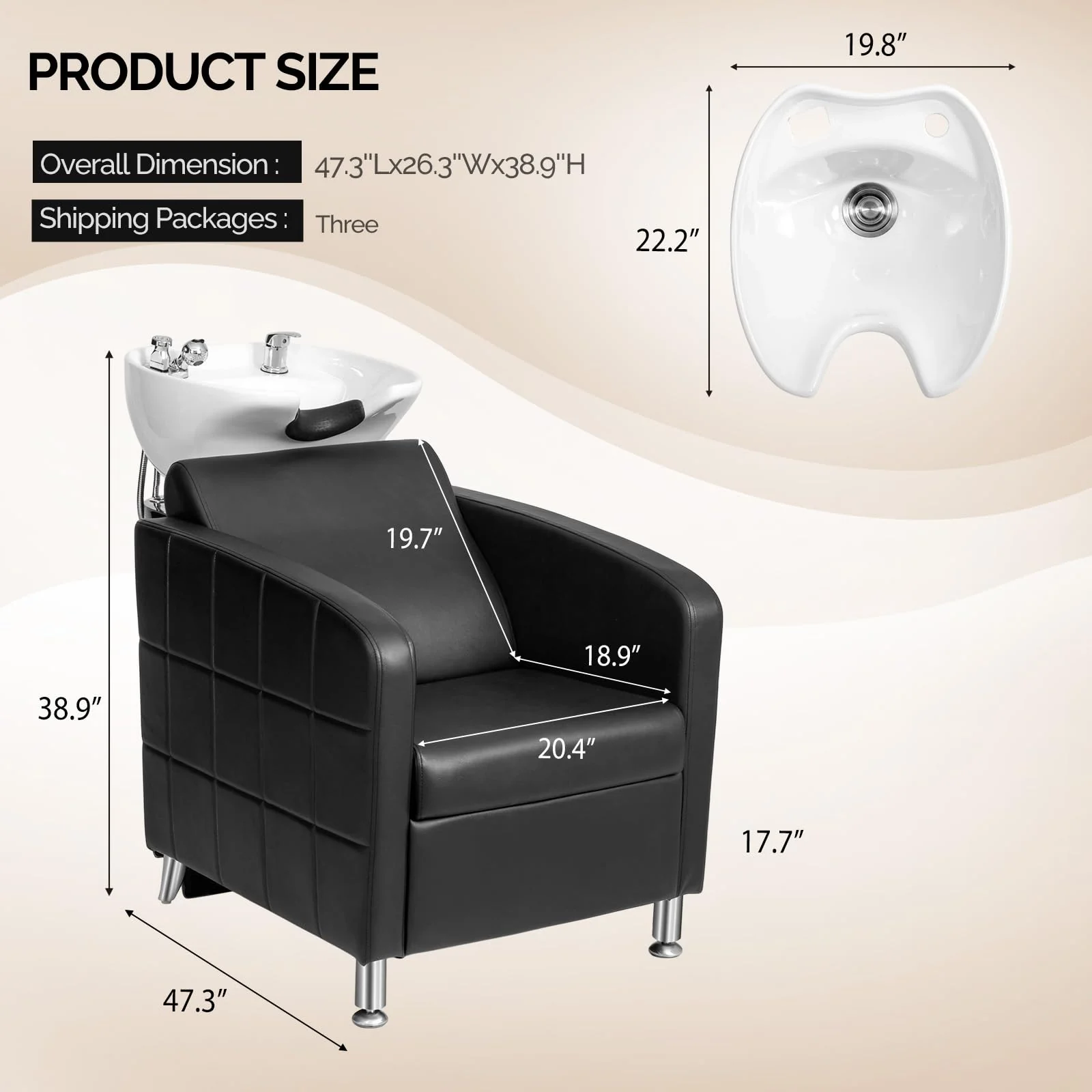 OmySalon BU1401 Salon Shampoo Bowl and Chair Backwash Unit with Extra Wide Seat & Porcelain Hair Washing Sink - Image 32