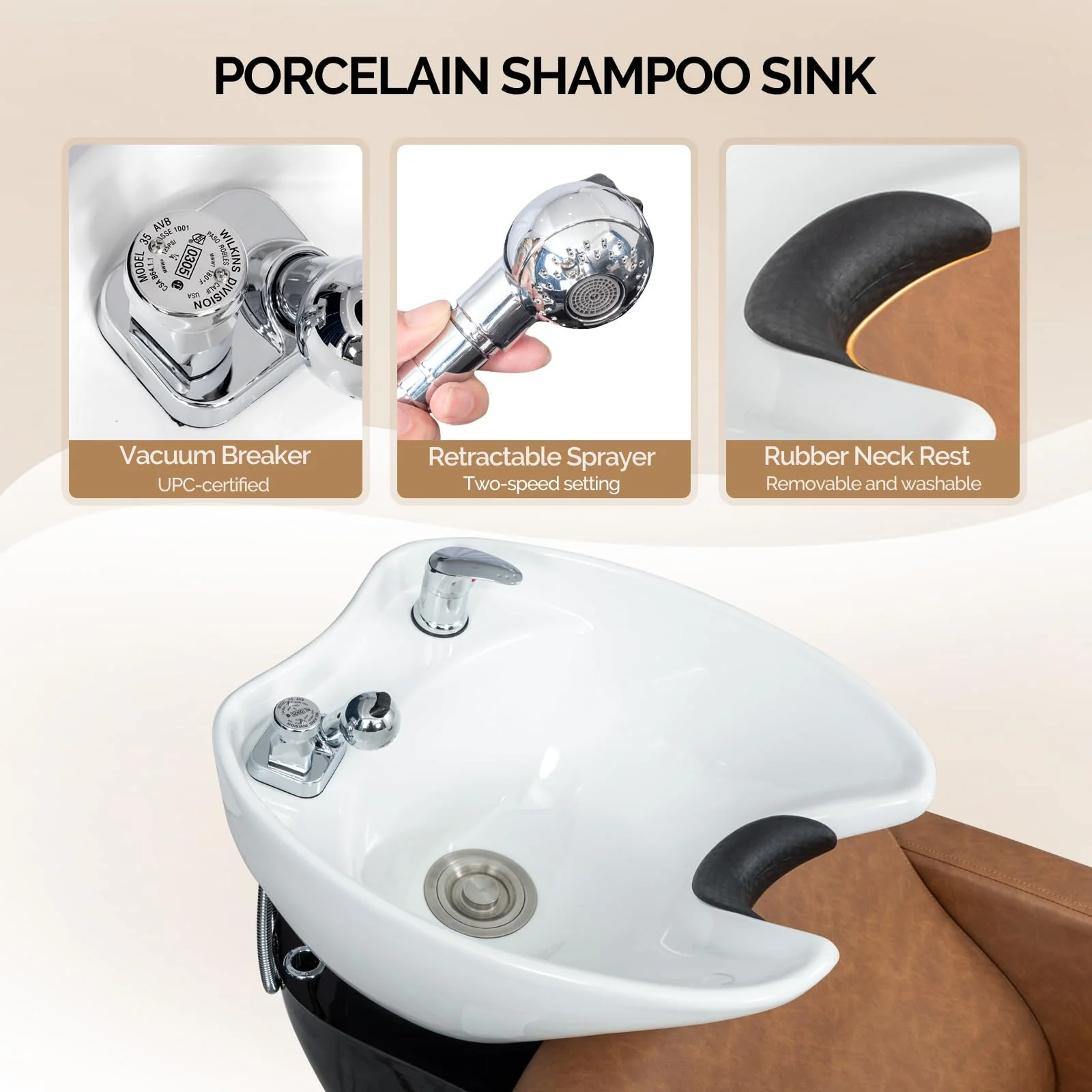 OmySalon BU1401 Salon Shampoo Bowl and Chair Backwash Unit with Extra Wide Seat & Porcelain Hair Washing Sink - Image 35