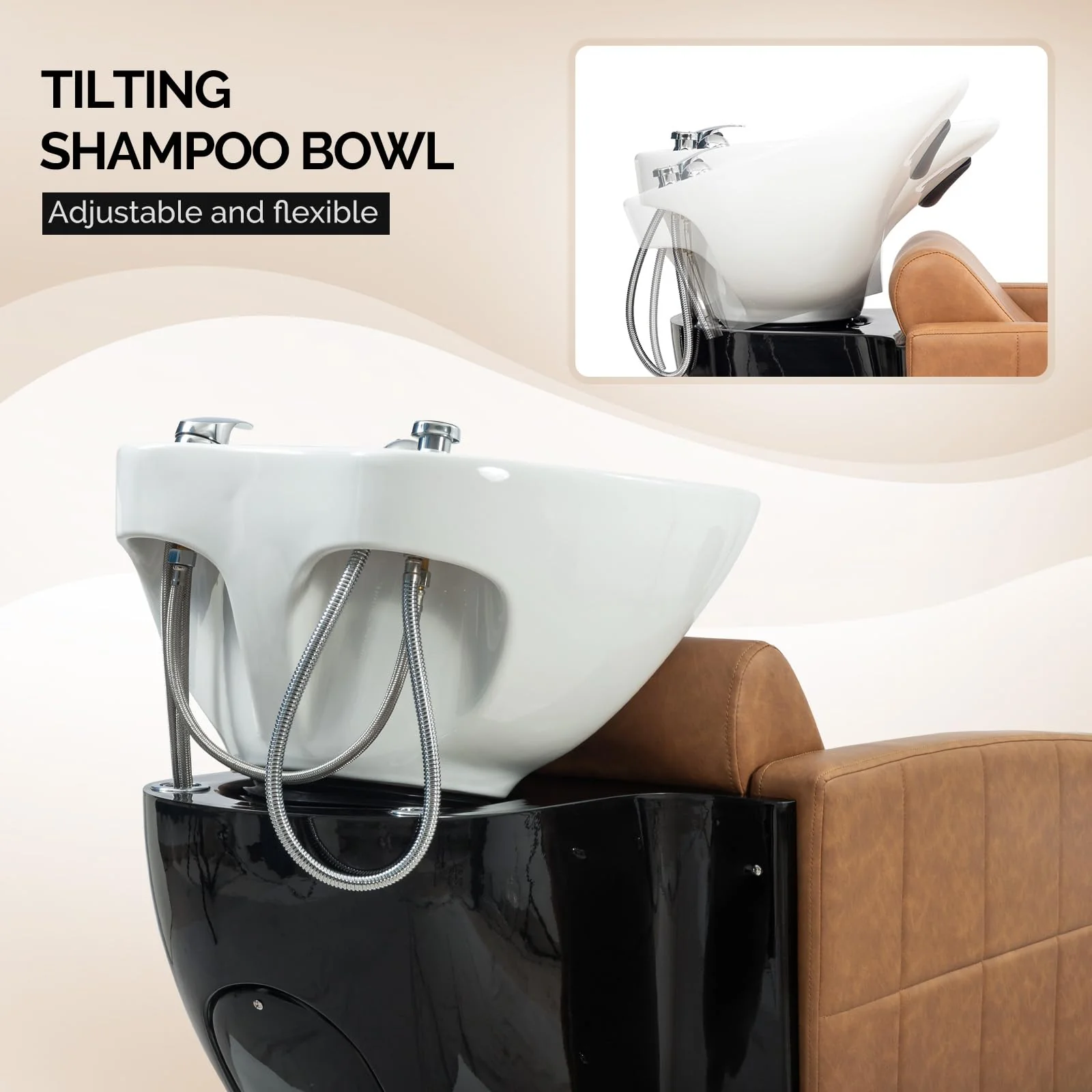 OmySalon BU1401 Salon Shampoo Bowl and Chair Backwash Unit with Extra Wide Seat & Porcelain Hair Washing Sink - Image 37