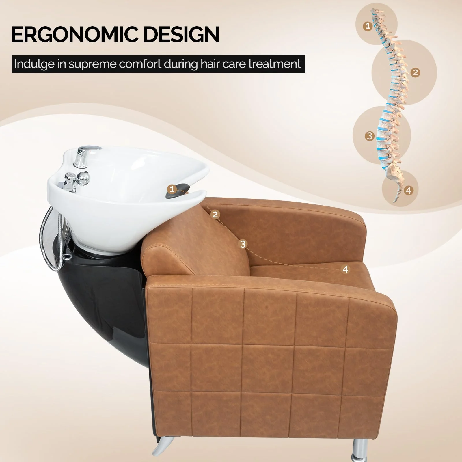 OmySalon BU1401 Salon Shampoo Bowl and Chair Backwash Unit with Extra Wide Seat & Porcelain Hair Washing Sink - Image 38