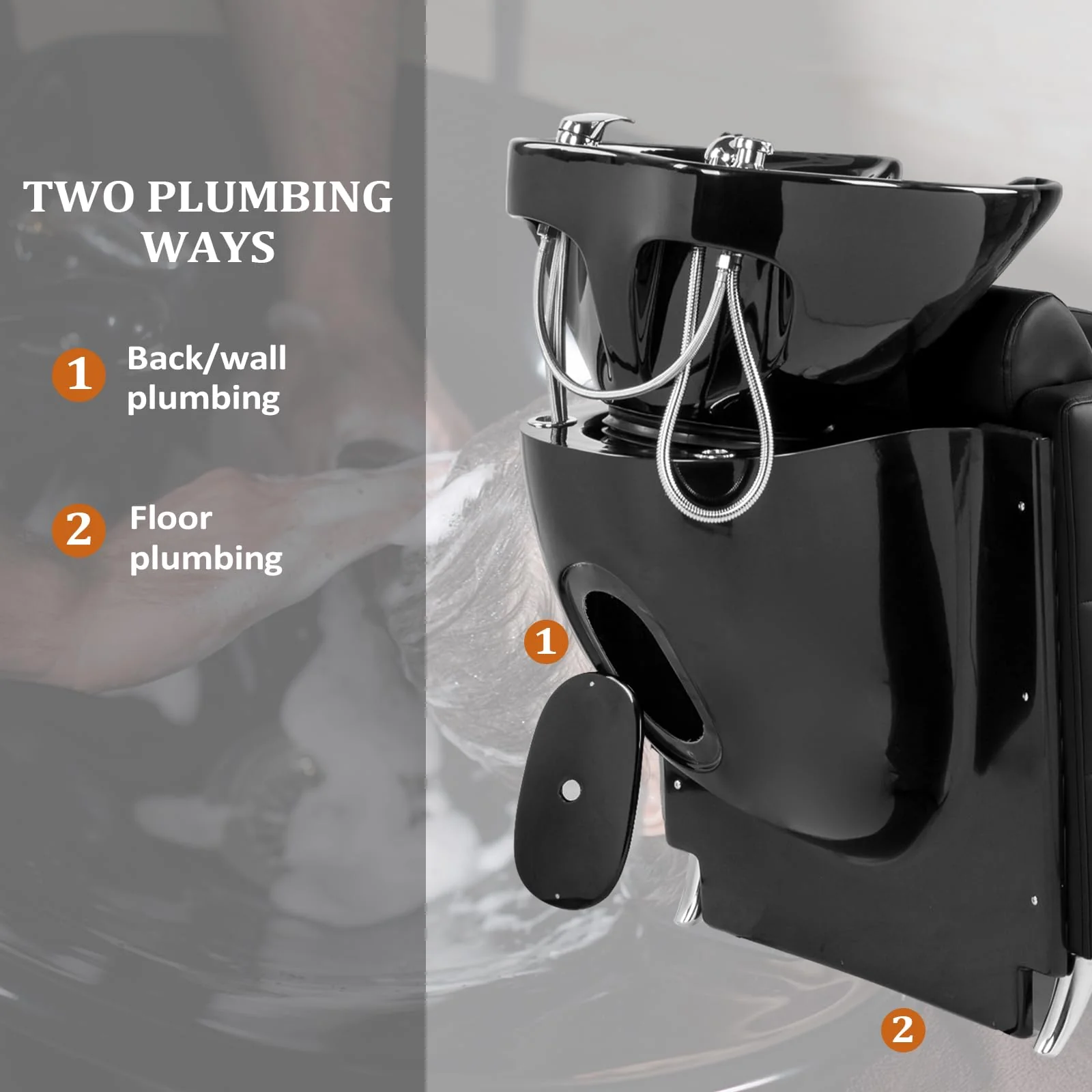 OmySalon BU1401 Salon Shampoo Bowl and Chair Backwash Unit with Extra Wide Seat & Porcelain Hair Washing Sink - Image 4