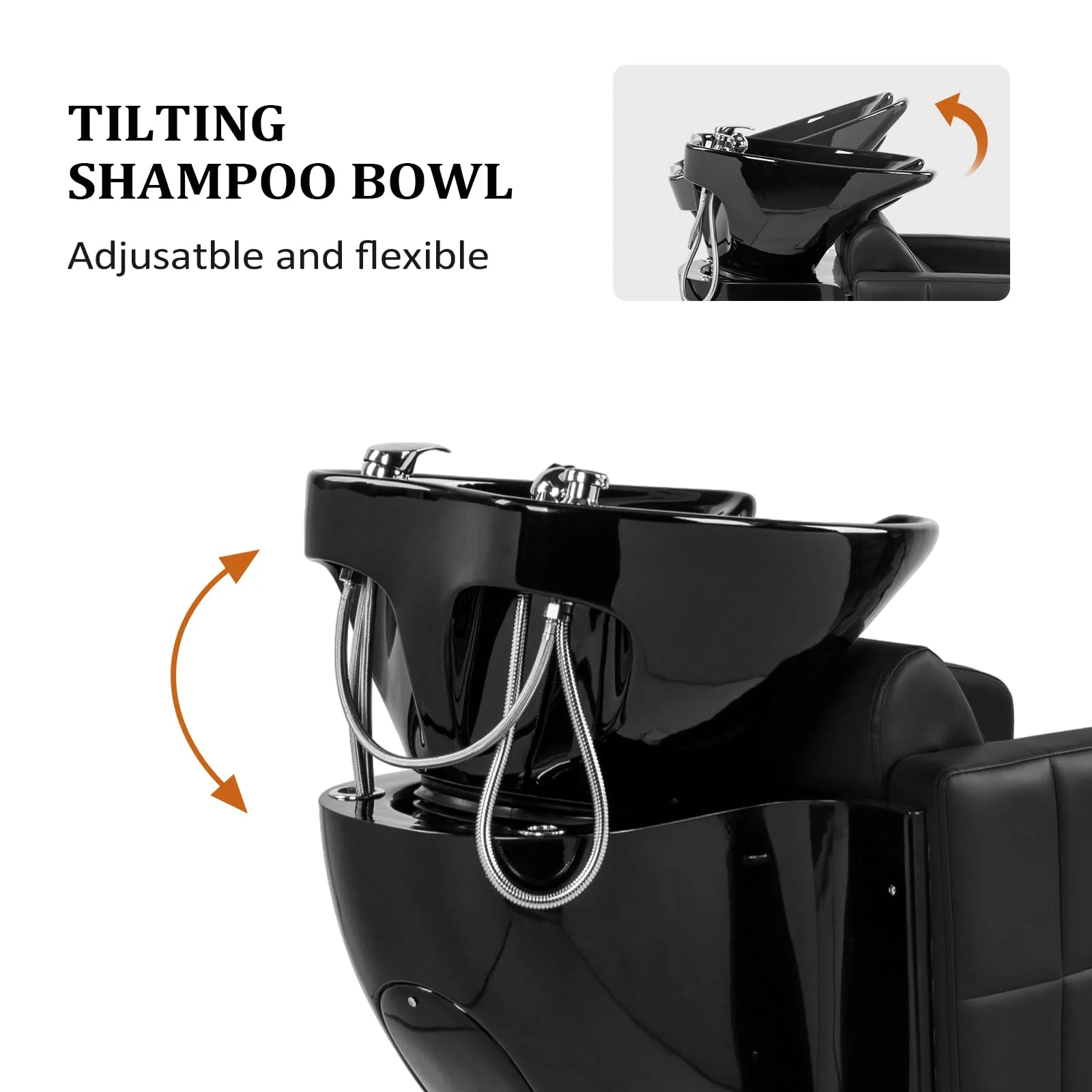 OmySalon BU1401 Salon Shampoo Bowl and Chair Backwash Unit with Extra Wide Seat & Porcelain Hair Washing Sink - Image 5