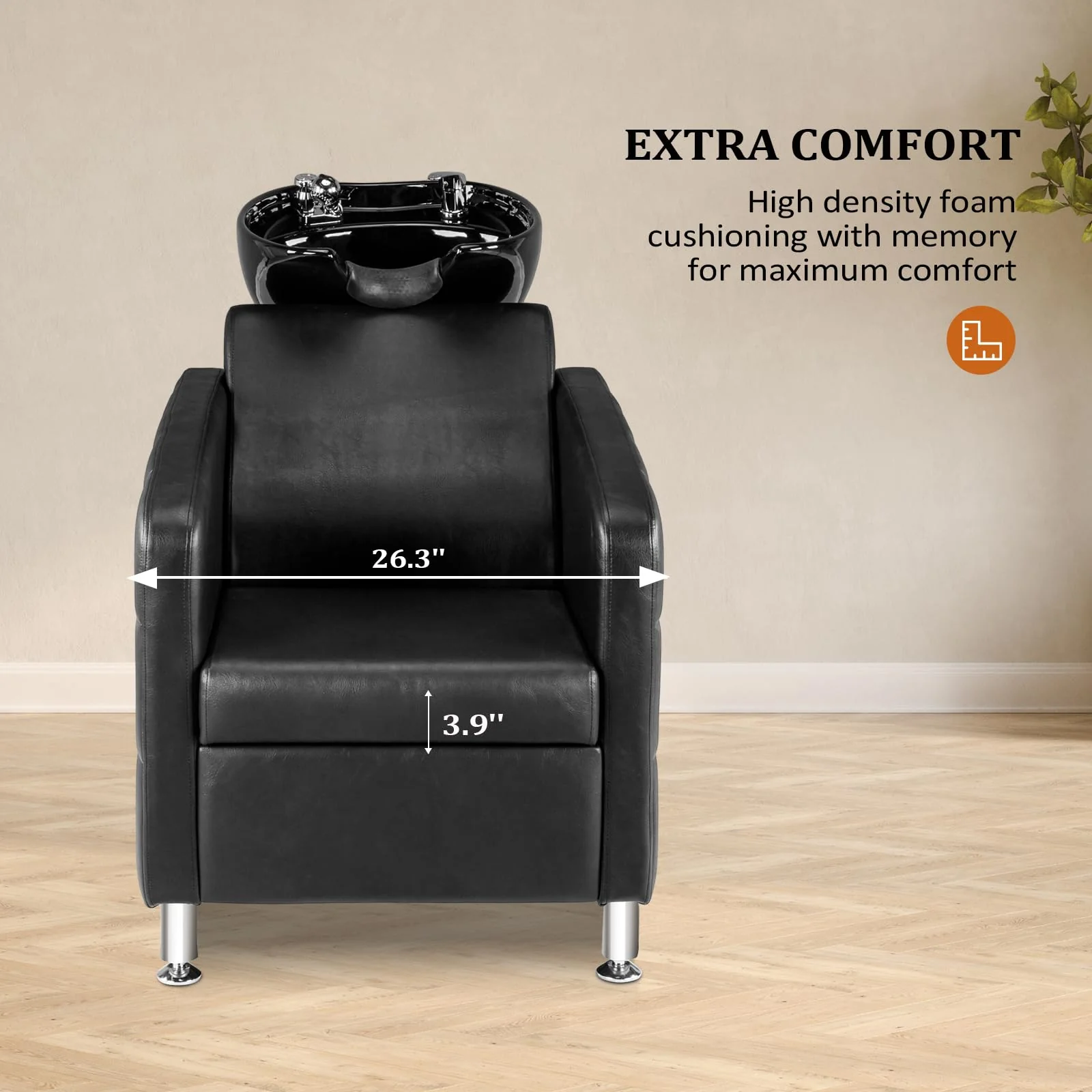 OmySalon BU1401 Salon Shampoo Bowl and Chair Backwash Unit with Extra Wide Seat & Porcelain Hair Washing Sink - Image 6