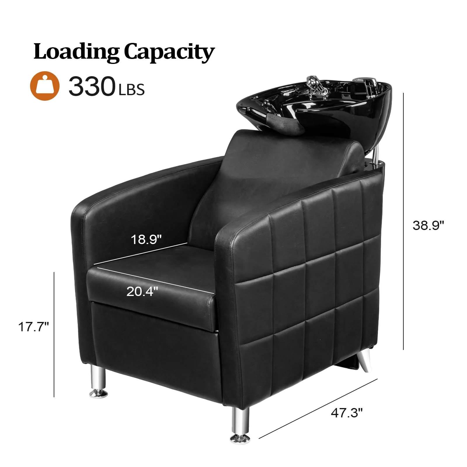 OmySalon BU1401 Salon Shampoo Bowl and Chair Backwash Unit with Extra Wide Seat & Porcelain Hair Washing Sink - Image 7