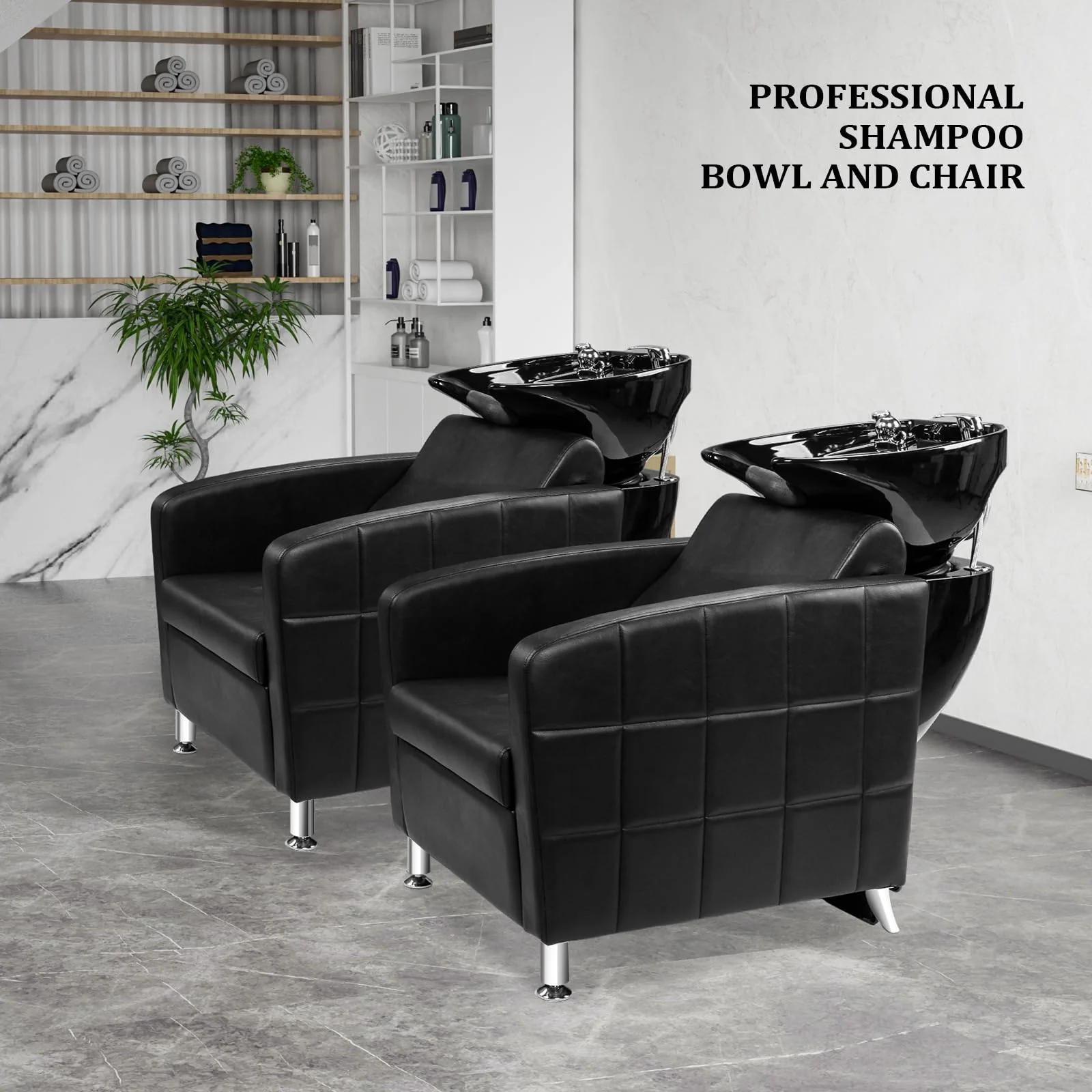 OmySalon BU1401 Salon Shampoo Bowl and Chair Backwash Unit with Extra Wide Seat & Porcelain Hair Washing Sink - Image 8