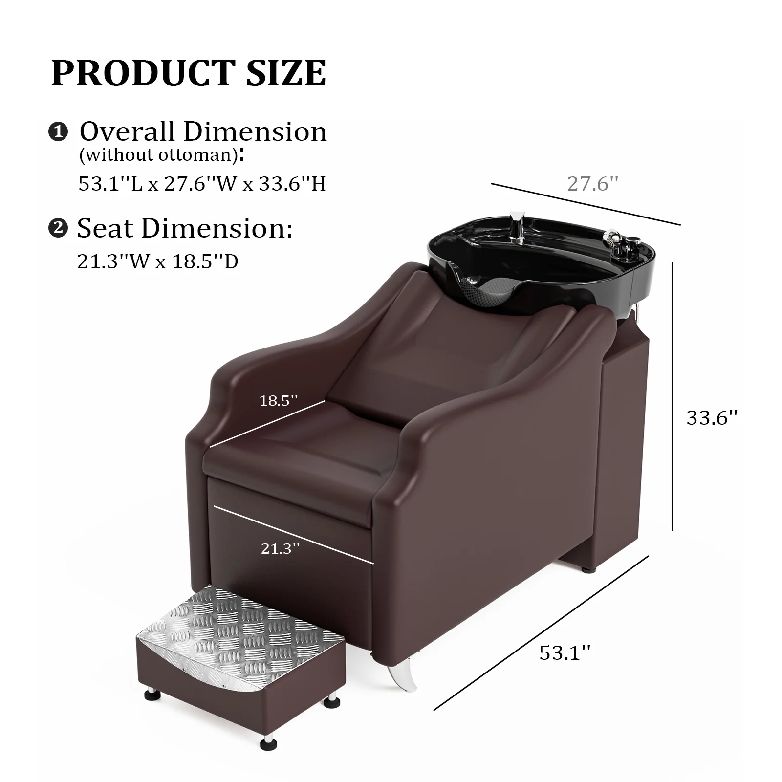 OmySalon BU1301 Salon Shampoo Bowl and Chair Backwash Unit with Extra Large Ceramic Bowl & Freestanding Ottoman - Image 10