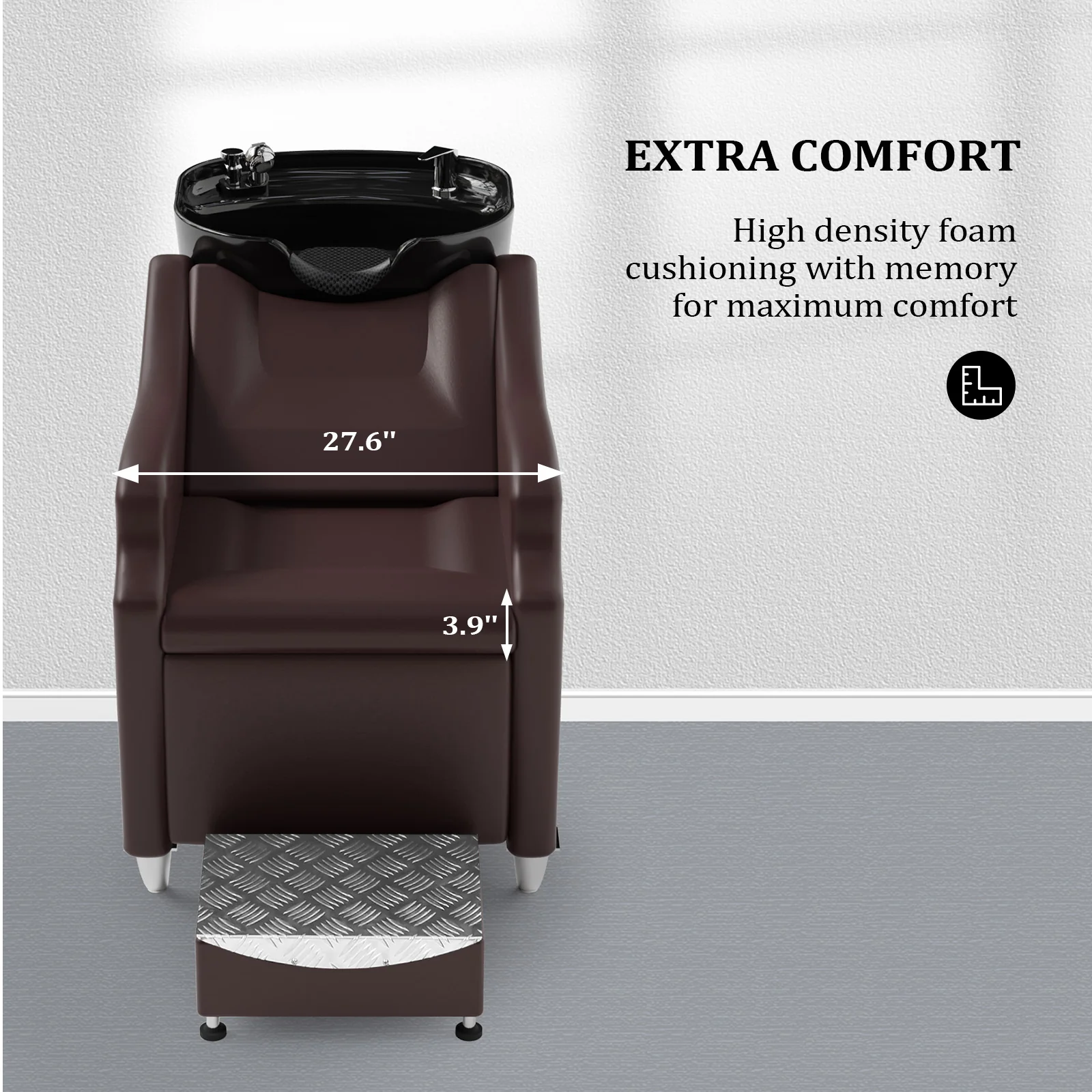 OmySalon BU1301 Salon Shampoo Bowl and Chair Backwash Unit with Extra Large Ceramic Bowl & Freestanding Ottoman - Image 12