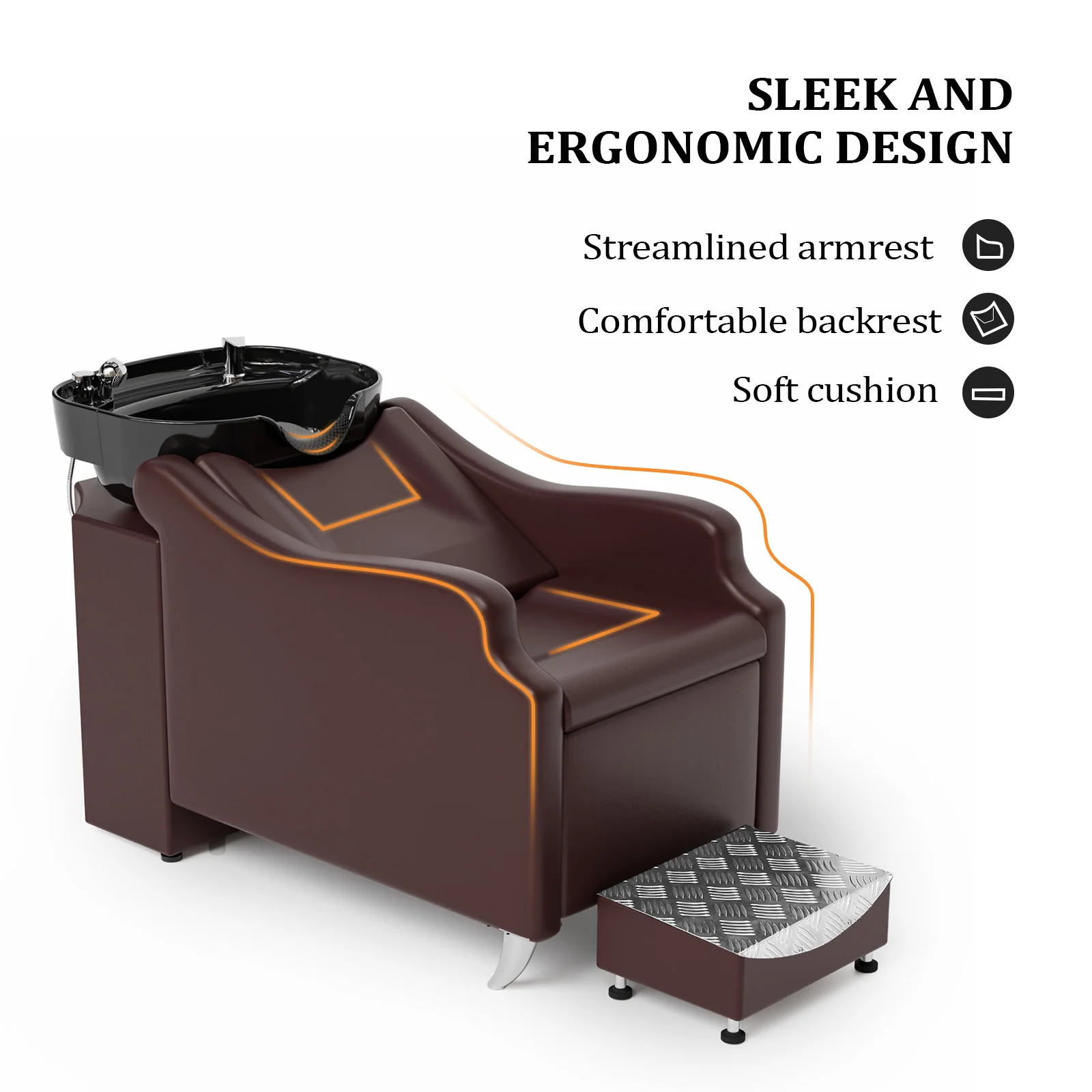 OmySalon BU1301 Salon Shampoo Bowl and Chair Backwash Unit with Extra Large Ceramic Bowl & Freestanding Ottoman - Image 14