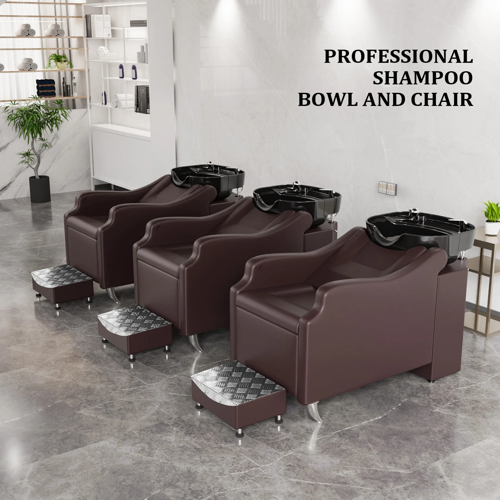 OmySalon BU1301 Salon Shampoo Bowl and Chair Backwash Unit with Extra Large Ceramic Bowl & Freestanding Ottoman - Image 16