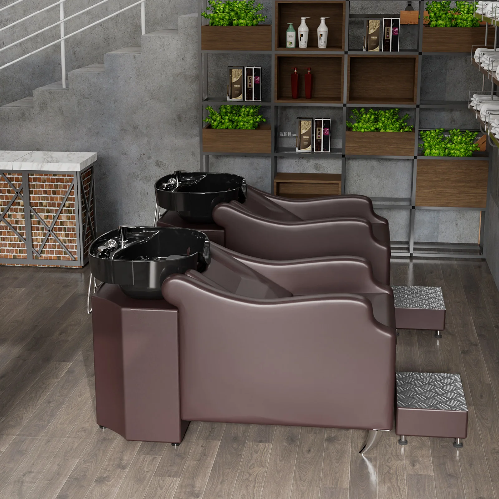 OmySalon BU1301 Salon Shampoo Bowl and Chair Backwash Unit with Extra Large Ceramic Bowl & Freestanding Ottoman - Image 17