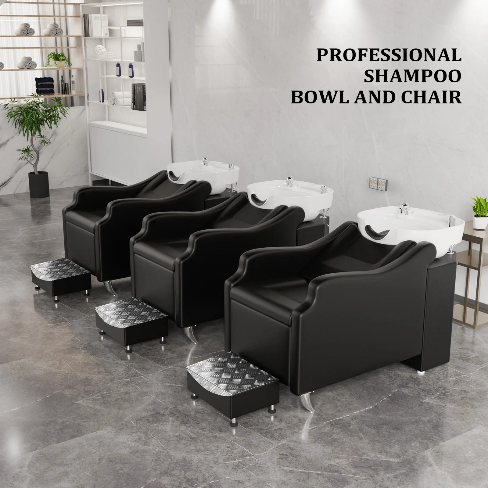 OmySalon BU1301 Salon Shampoo Bowl and Chair Backwash Unit with Extra Large Ceramic Bowl & Freestanding Ottoman - Image 19