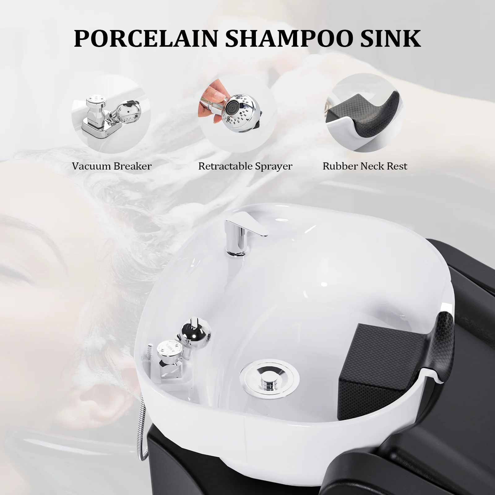 OmySalon BU1301 Salon Shampoo Bowl and Chair Backwash Unit with Extra Large Ceramic Bowl & Freestanding Ottoman - Image 20
