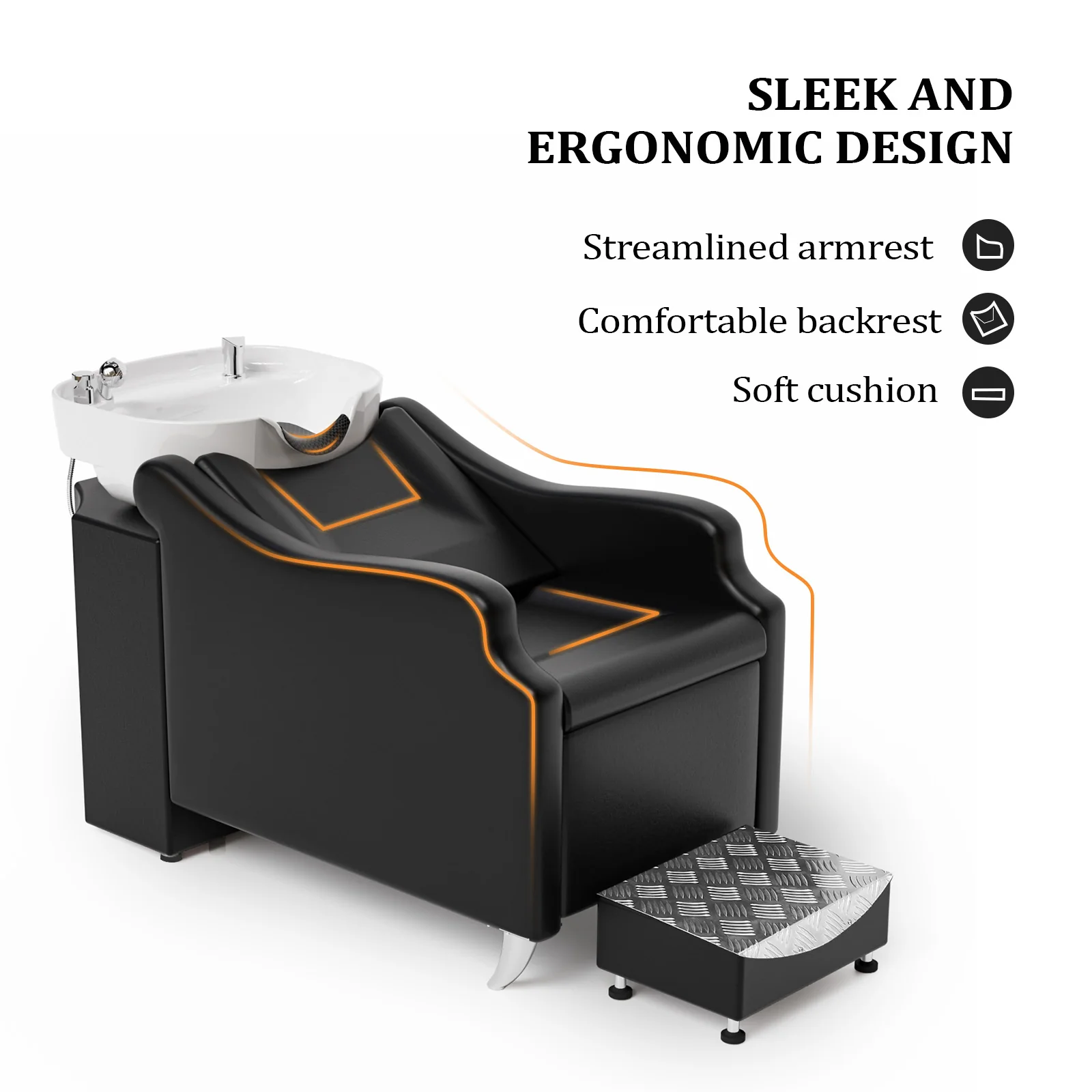 OmySalon BU1301 Salon Shampoo Bowl and Chair Backwash Unit with Extra Large Ceramic Bowl & Freestanding Ottoman - Image 23