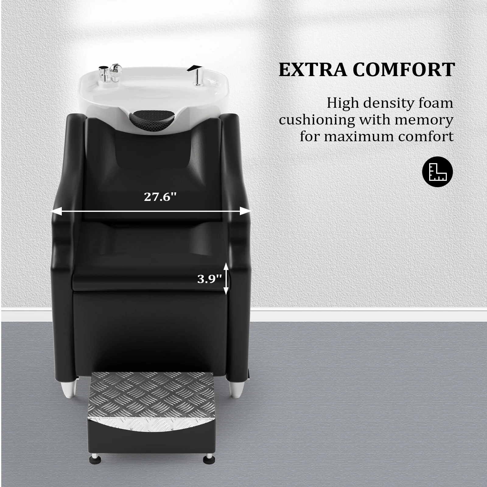 OmySalon BU1301 Salon Shampoo Bowl and Chair Backwash Unit with Extra Large Ceramic Bowl & Freestanding Ottoman - Image 24