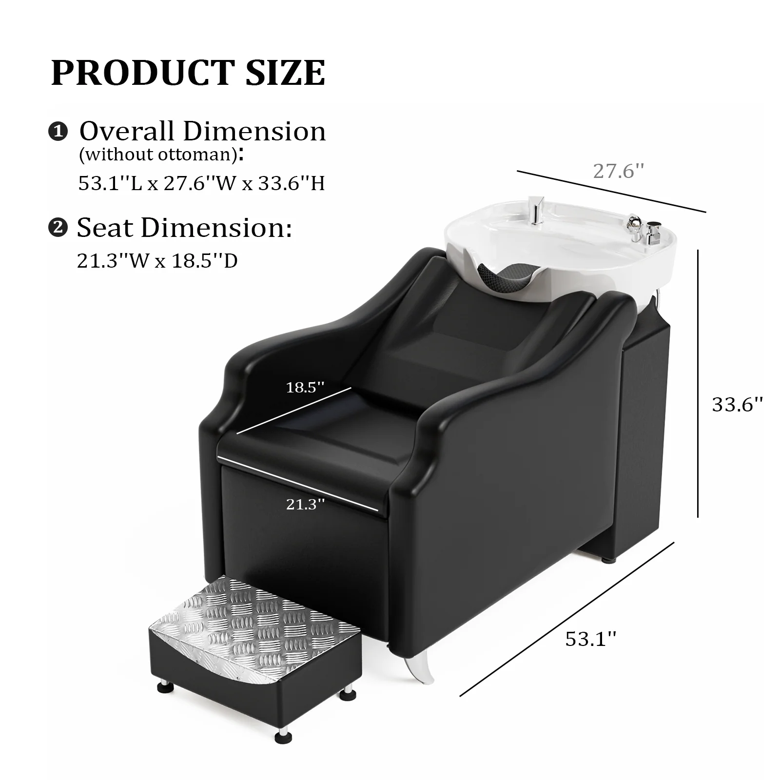 OmySalon BU1301 Salon Shampoo Bowl and Chair Backwash Unit with Extra Large Ceramic Bowl & Freestanding Ottoman - Image 25