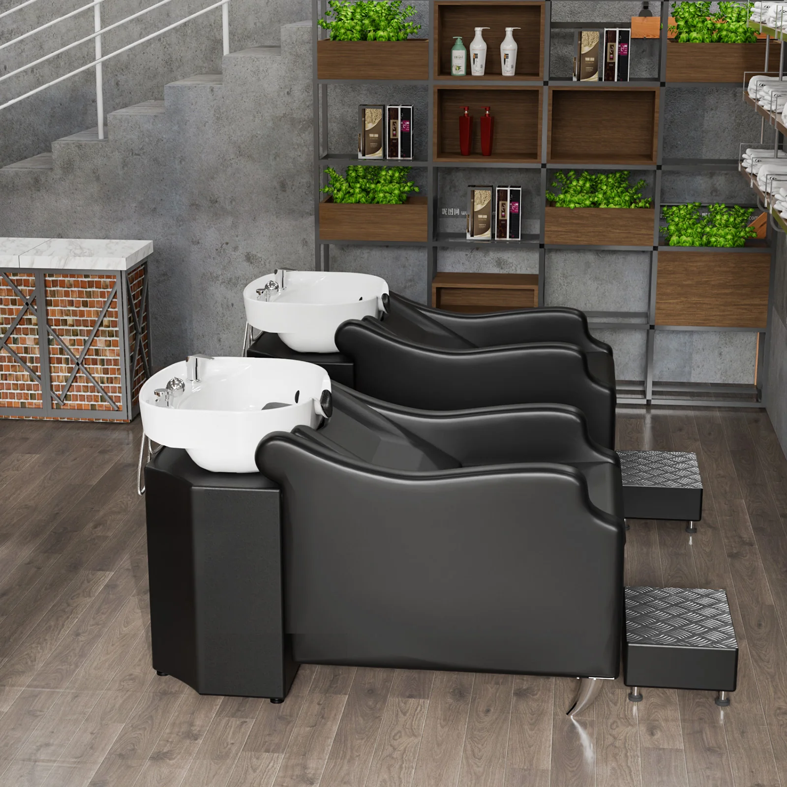 OmySalon BU1301 Salon Shampoo Bowl and Chair Backwash Unit with Extra Large Ceramic Bowl & Freestanding Ottoman - Image 27