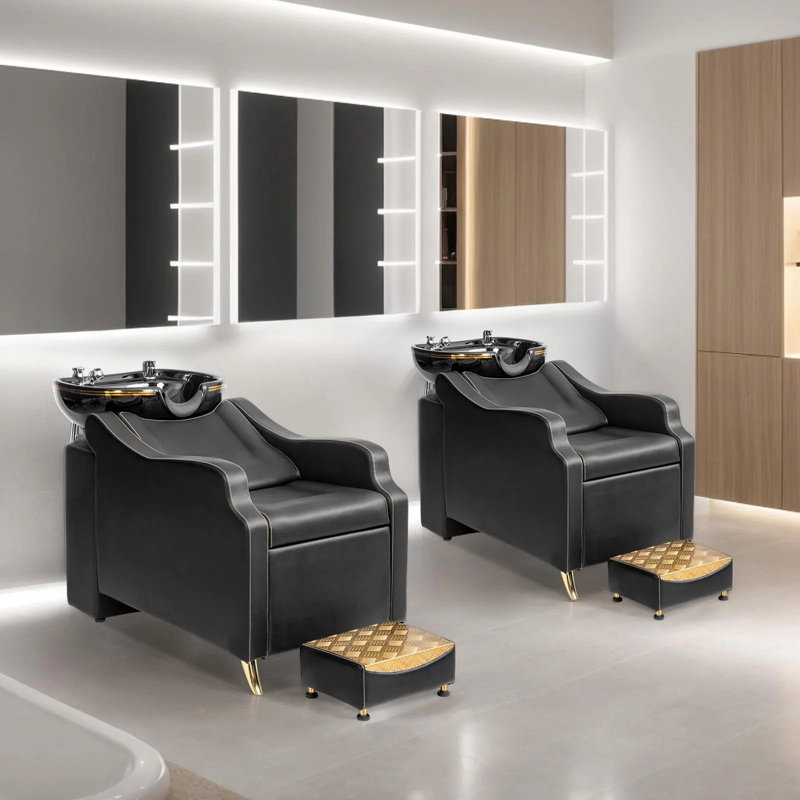 OmySalon BU1301 Salon Shampoo Bowl and Chair Backwash Unit with Extra Large Ceramic Bowl & Freestanding Ottoman - Image 29