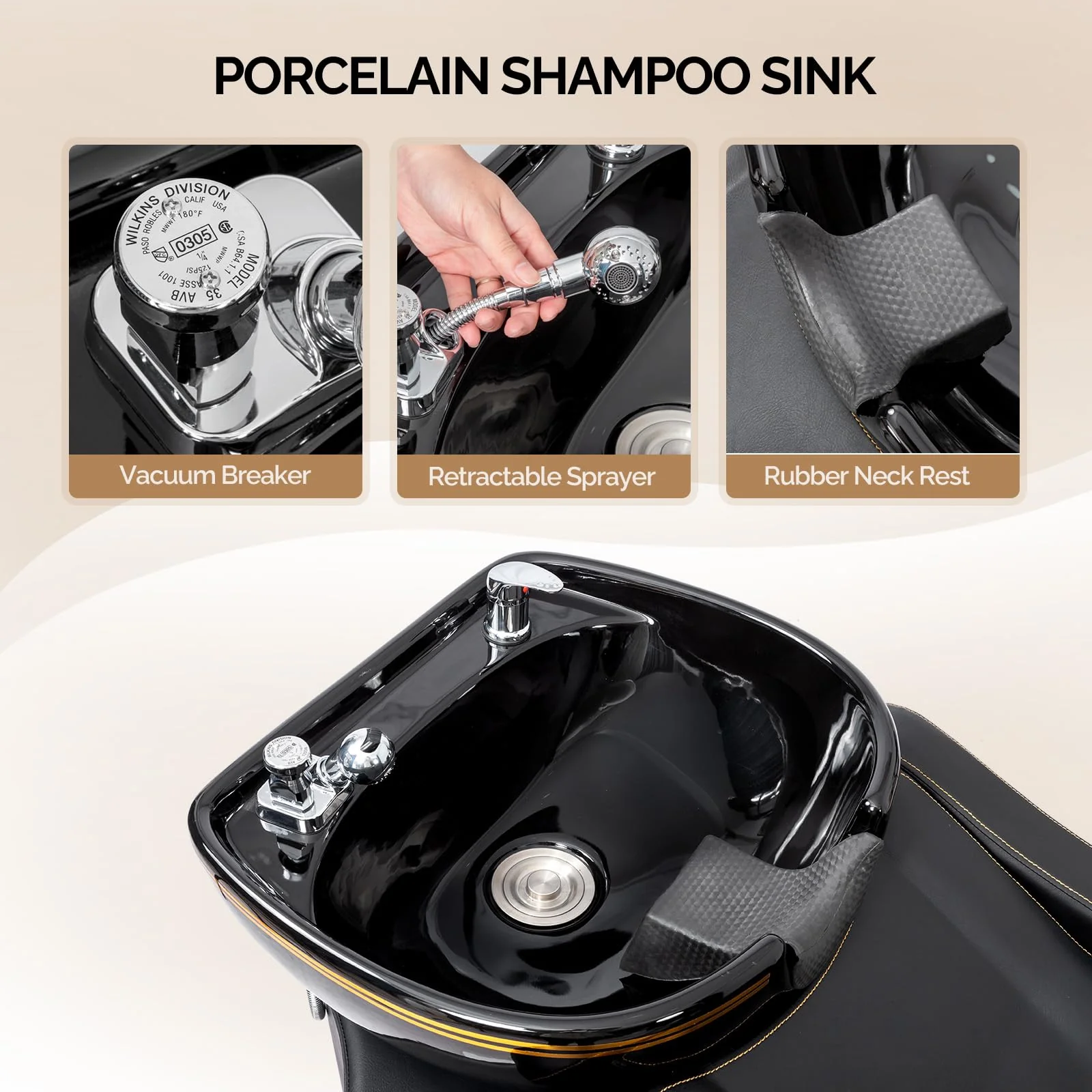 OmySalon BU1301 Salon Shampoo Bowl and Chair Backwash Unit with Extra Large Ceramic Bowl & Freestanding Ottoman - Image 30