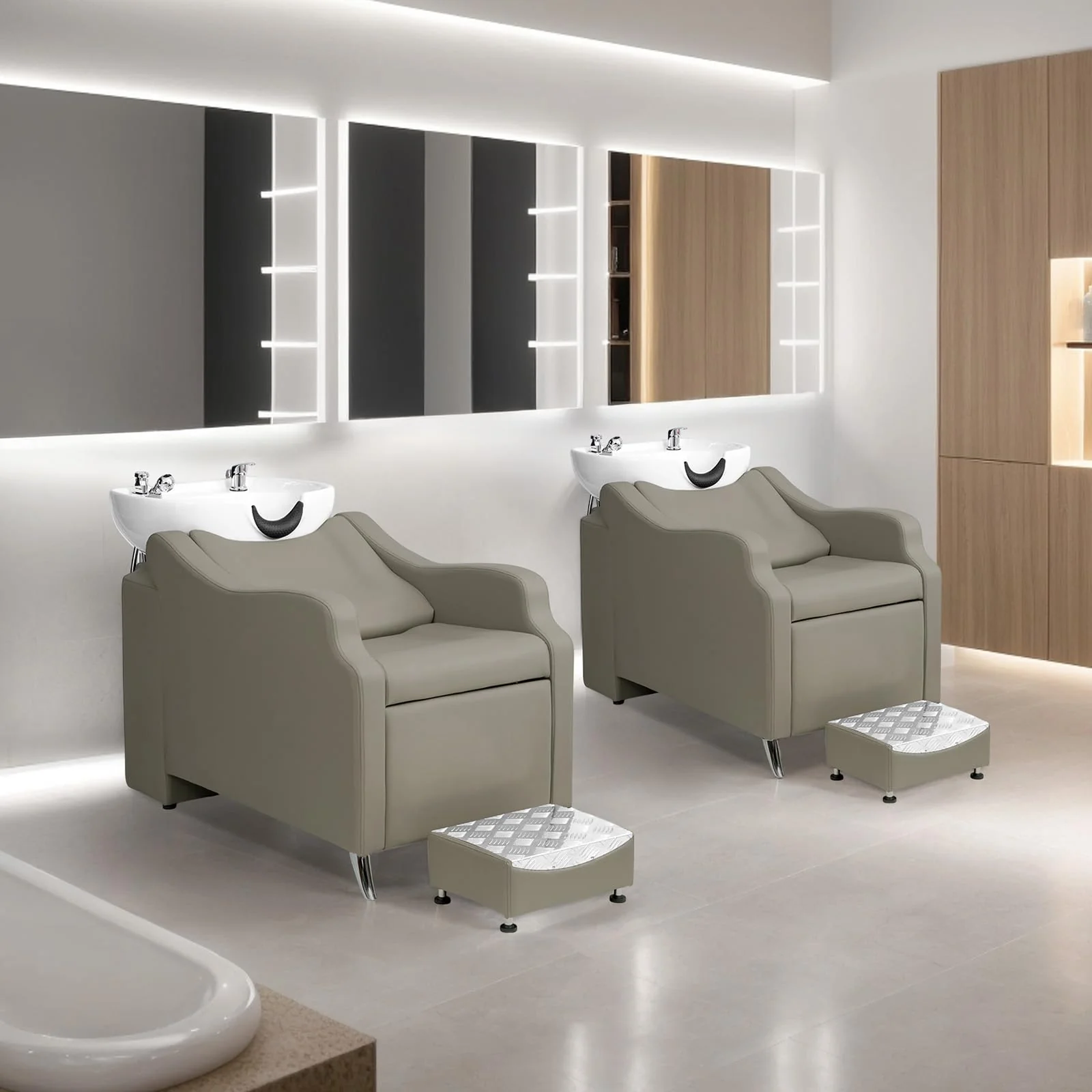 OmySalon BU1301 Salon Shampoo Bowl and Chair Backwash Unit with Extra Large Ceramic Bowl & Freestanding Ottoman - Image 37