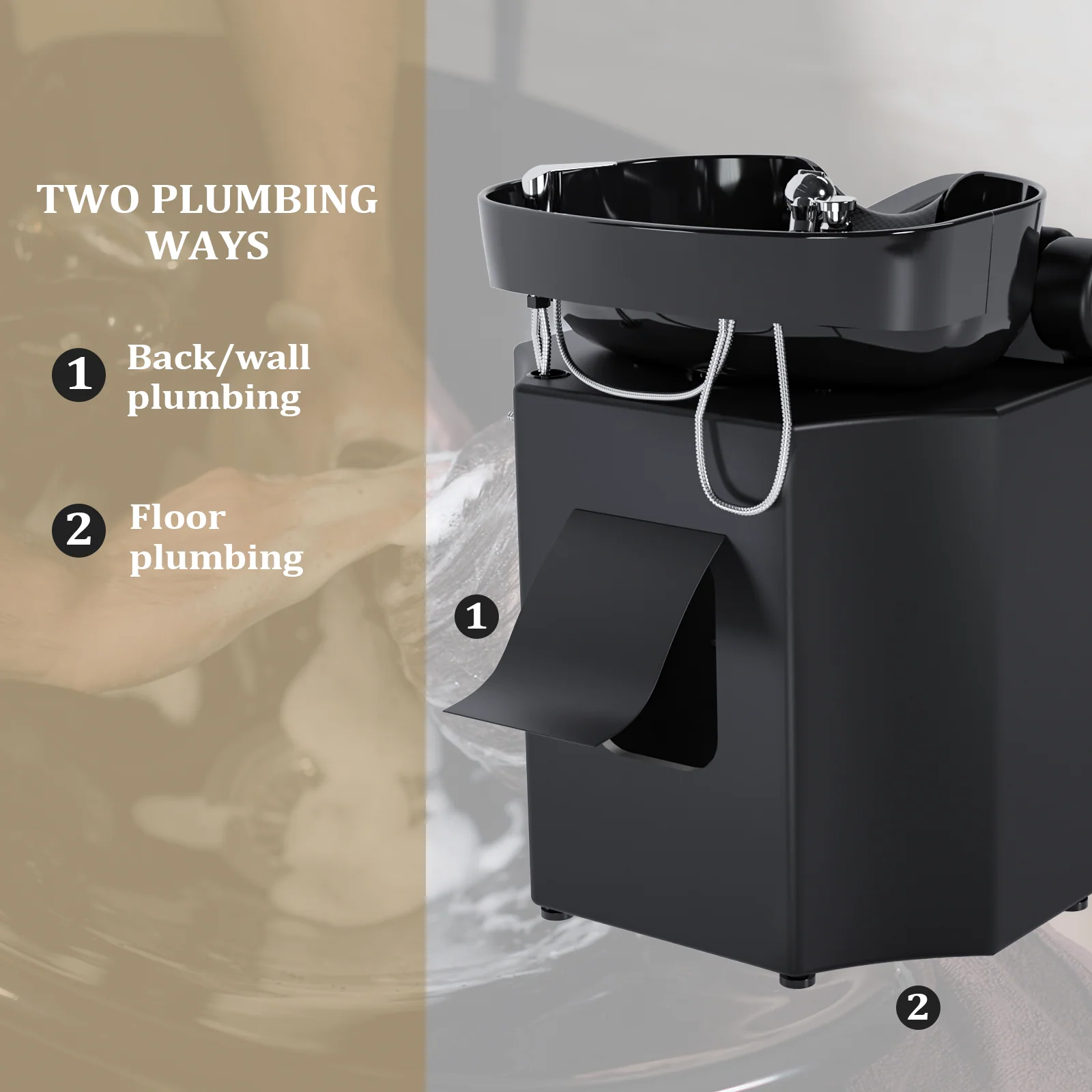 OmySalon BU1301 Salon Shampoo Bowl and Chair Backwash Unit with Extra Large Ceramic Bowl & Freestanding Ottoman - Image 4