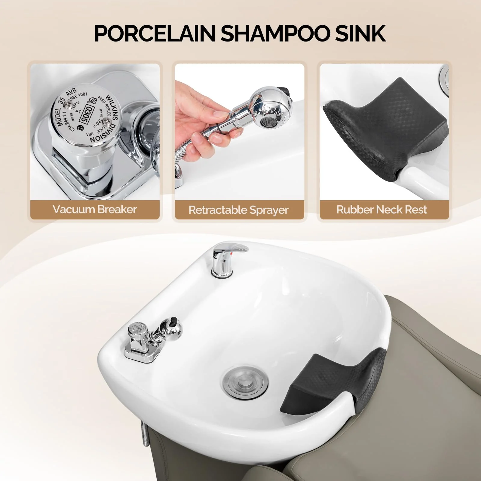 OmySalon BU1301 Salon Shampoo Bowl and Chair Backwash Unit with Extra Large Ceramic Bowl & Freestanding Ottoman - Image 41