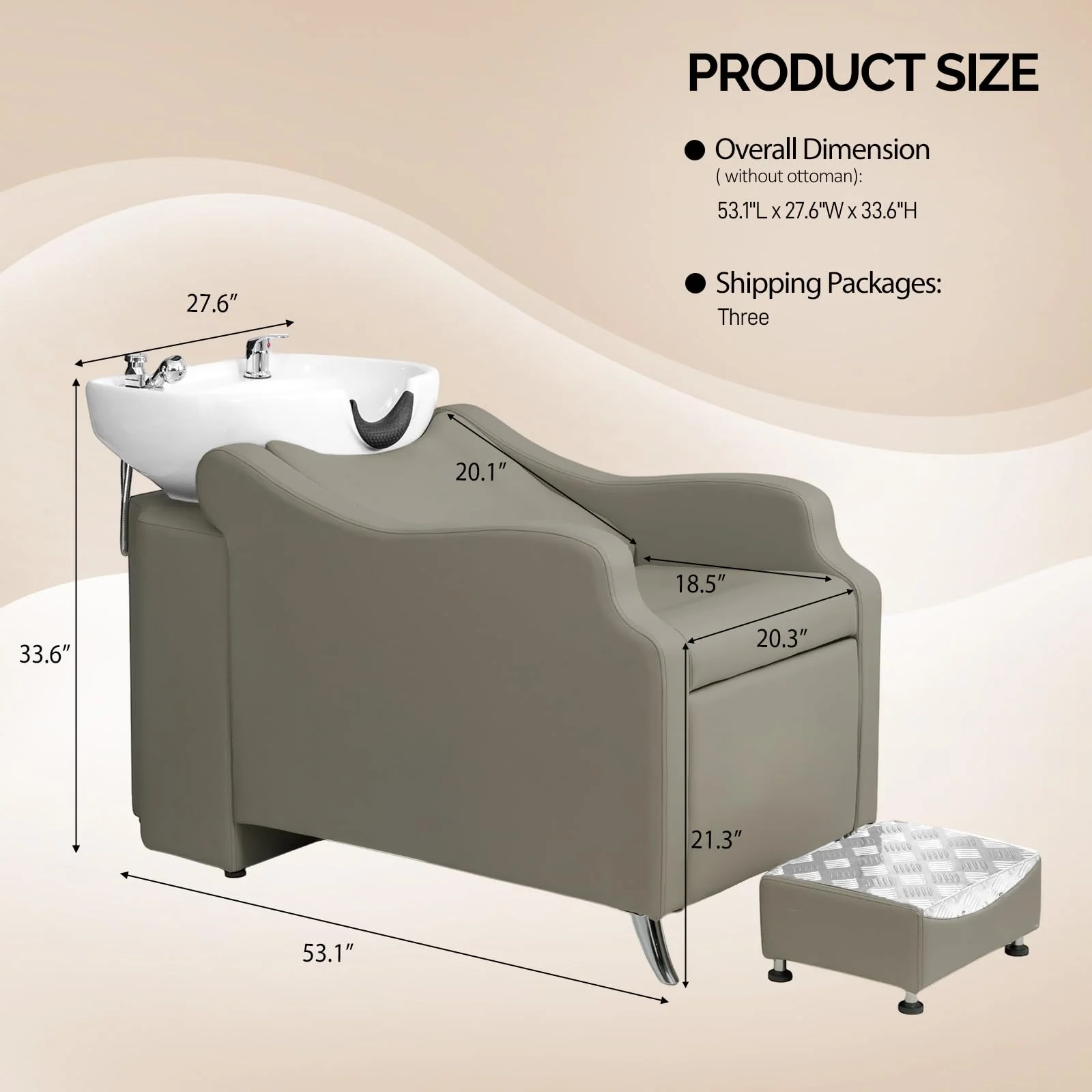 OmySalon BU1301 Salon Shampoo Bowl and Chair Backwash Unit with Extra Large Ceramic Bowl & Freestanding Ottoman - Image 43