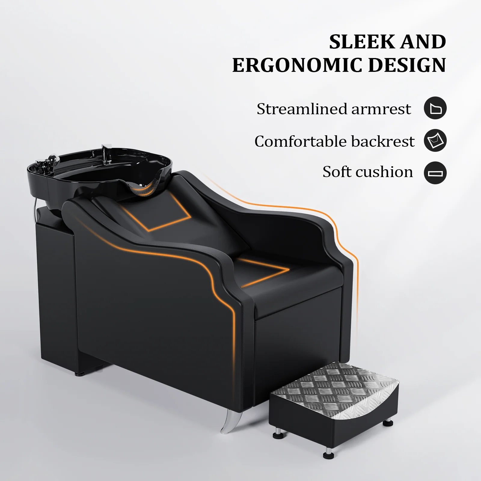 OmySalon BU1301 Salon Shampoo Bowl and Chair Backwash Unit with Extra Large Ceramic Bowl & Freestanding Ottoman - Image 5