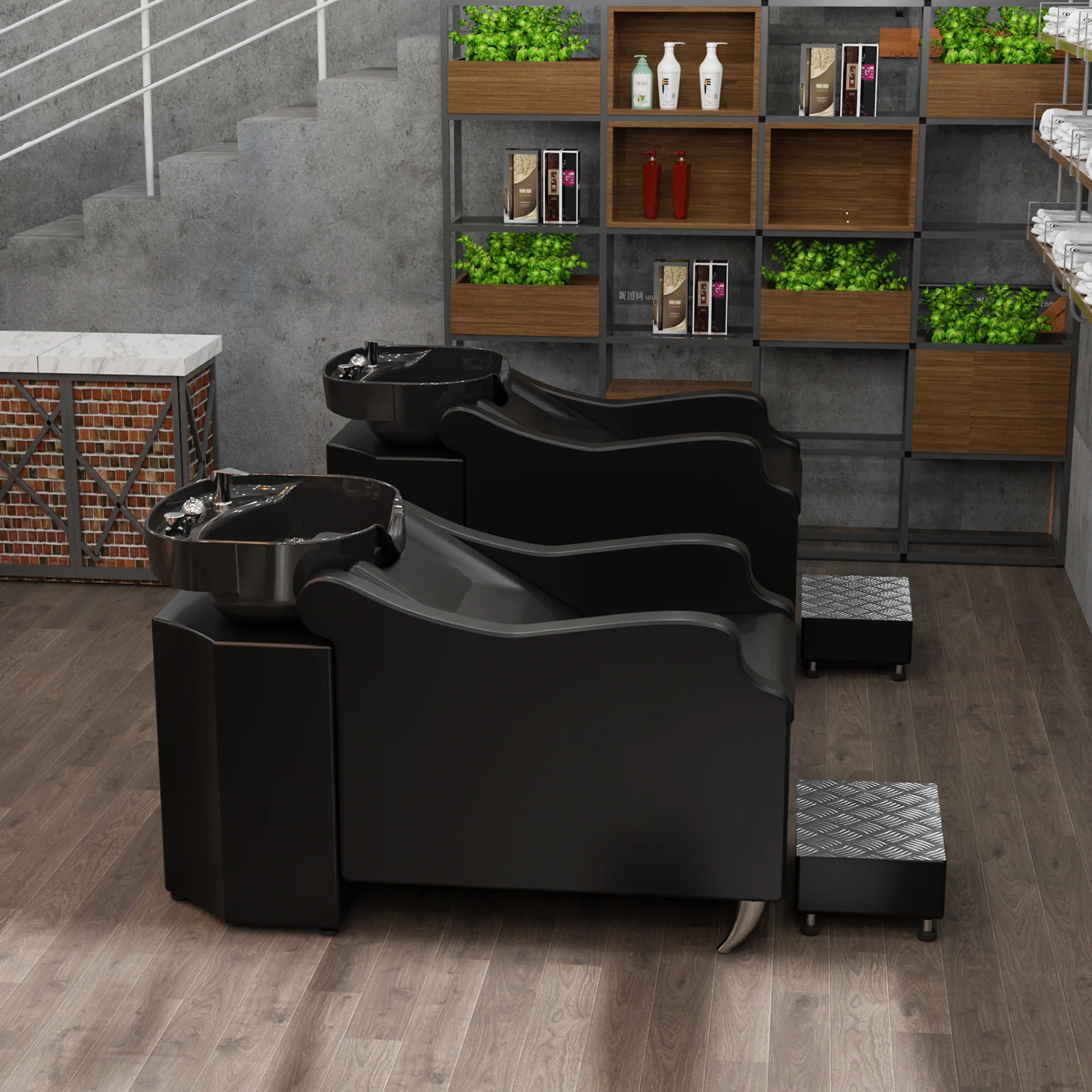 OmySalon BU1301 Salon Shampoo Bowl and Chair Backwash Unit with Extra Large Ceramic Bowl & Freestanding Ottoman - Image 7