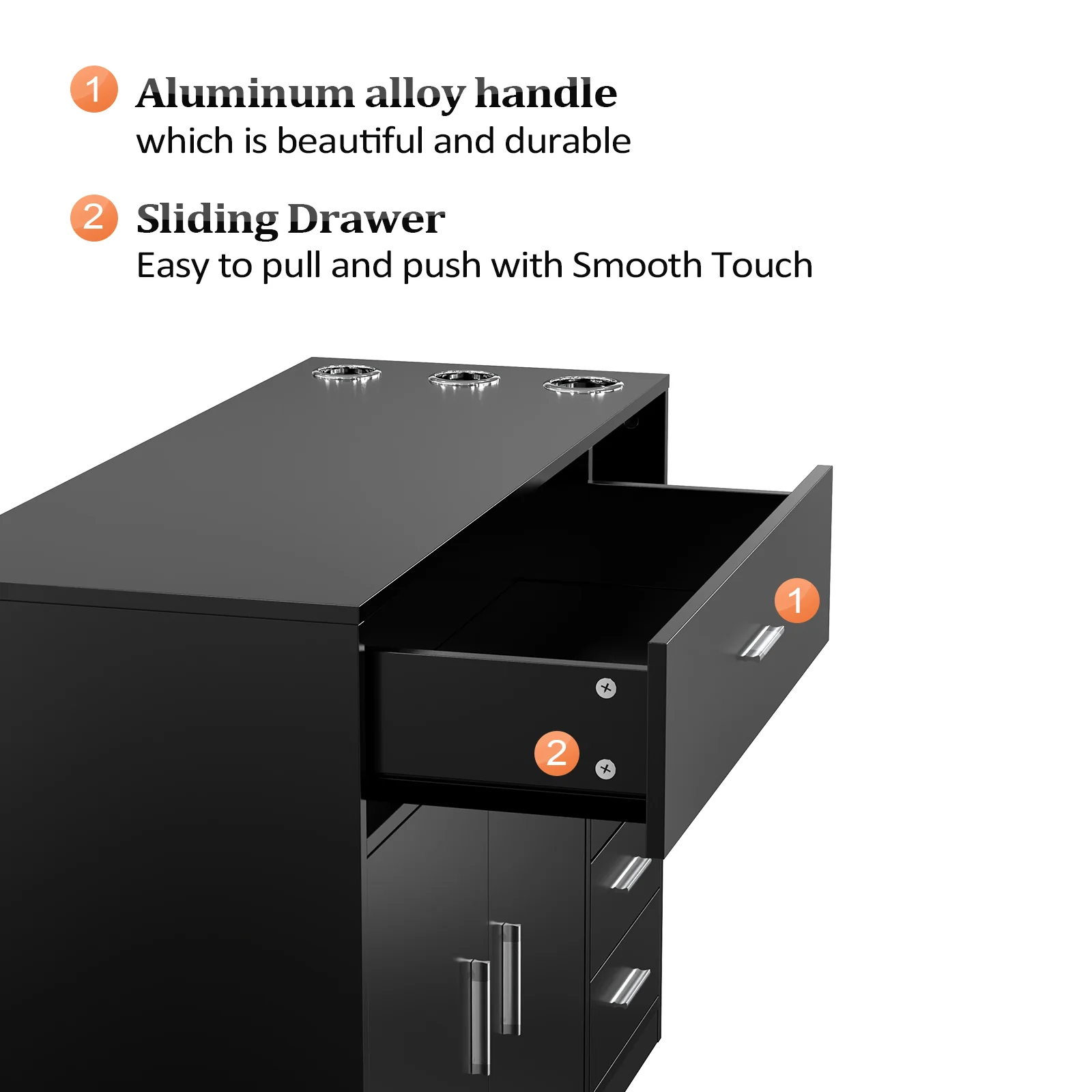 OmySalon HSC-22 Salon Station Cabinet Free Standing Styling Stations with 5 Drawers 1 Storage Cabinet 3 Hair Dryer Holders - Image 4
