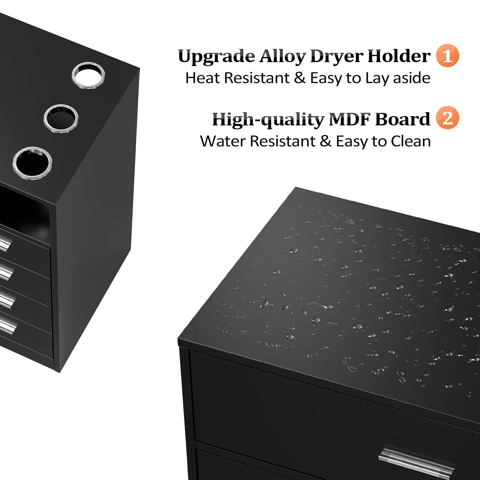 OmySalon HSC-22 Salon Station Cabinet Free Standing Styling Stations with 5 Drawers 1 Storage Cabinet 3 Hair Dryer Holders - Image 5