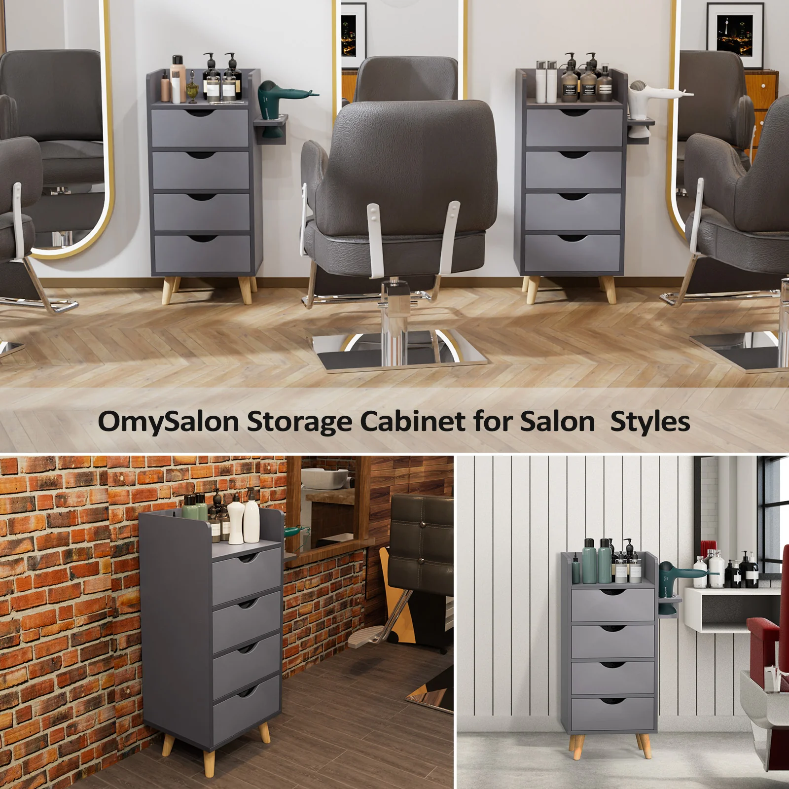 OmySalon HSC-16 4-Layer Salon Styling Storage Station w/4 Drawers 2 Hair Dryer Holders & Raised Table Legs - Image 10