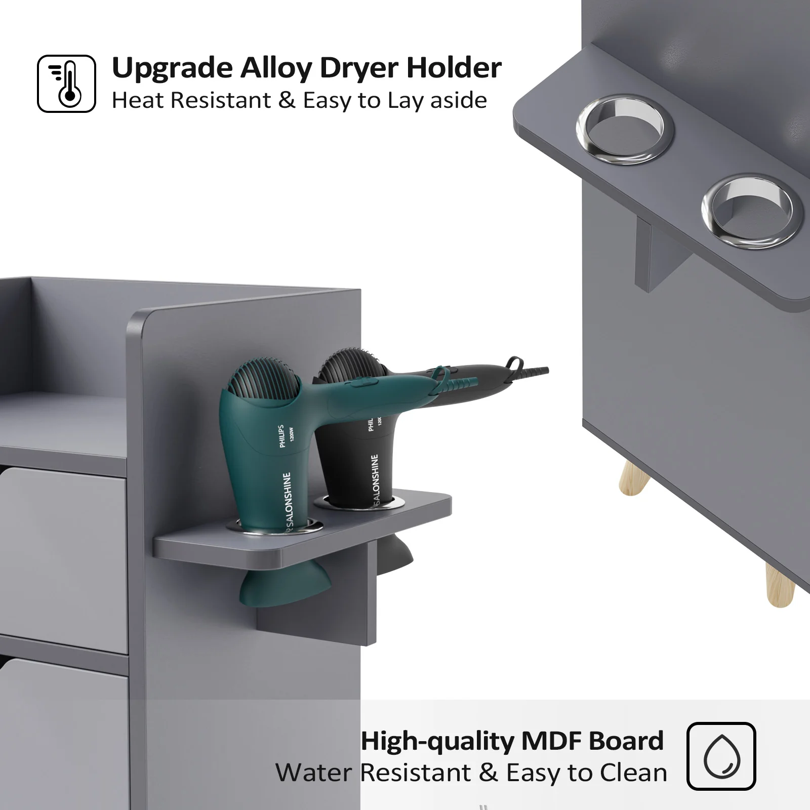OmySalon HSC-16 4-Layer Salon Styling Storage Station w/4 Drawers 2 Hair Dryer Holders & Raised Table Legs - Image 11