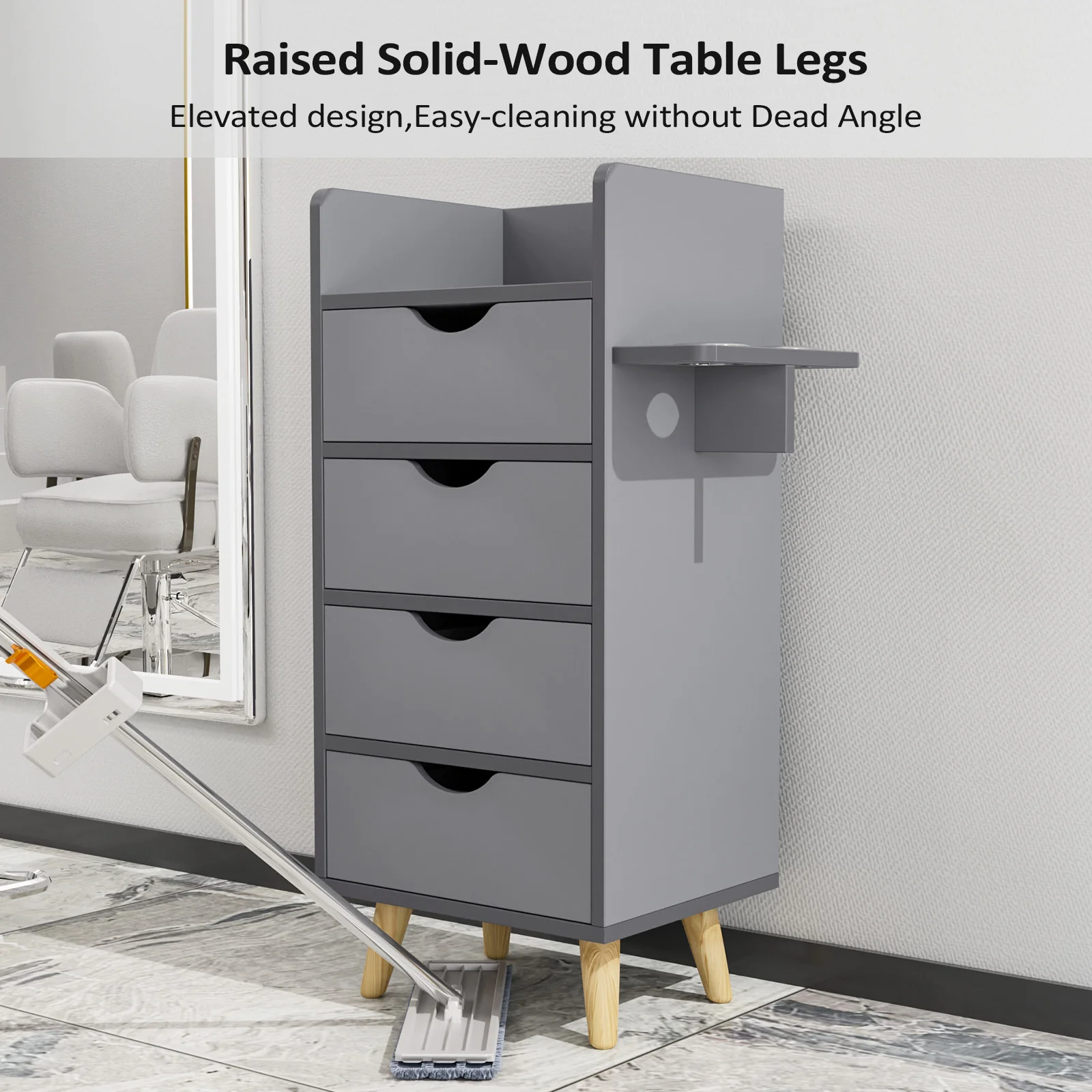 OmySalon HSC-16 4-Layer Salon Styling Storage Station w/4 Drawers 2 Hair Dryer Holders & Raised Table Legs - Image 14