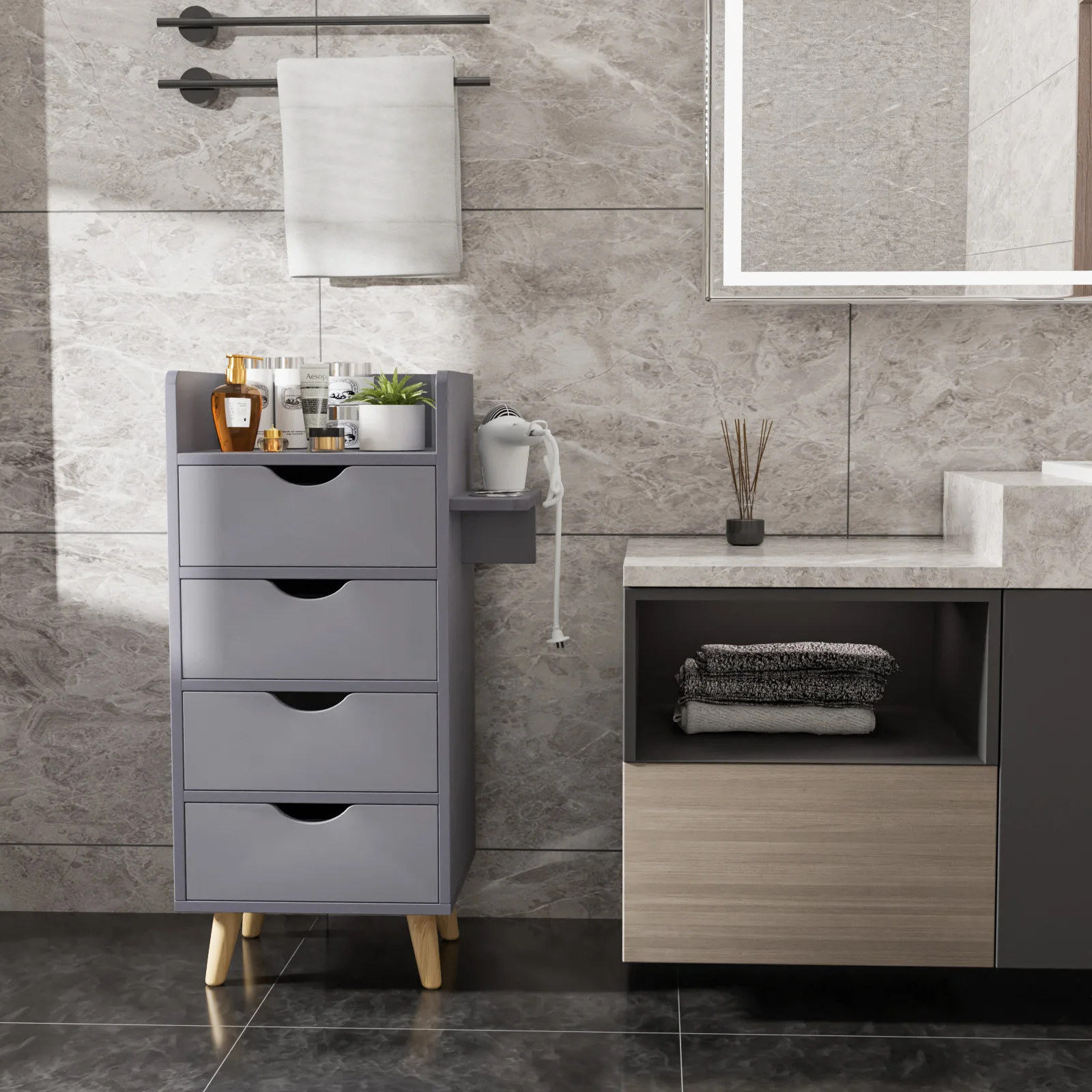 OmySalon HSC-16 4-Layer Salon Styling Storage Station w/4 Drawers 2 Hair Dryer Holders & Raised Table Legs - Image 15
