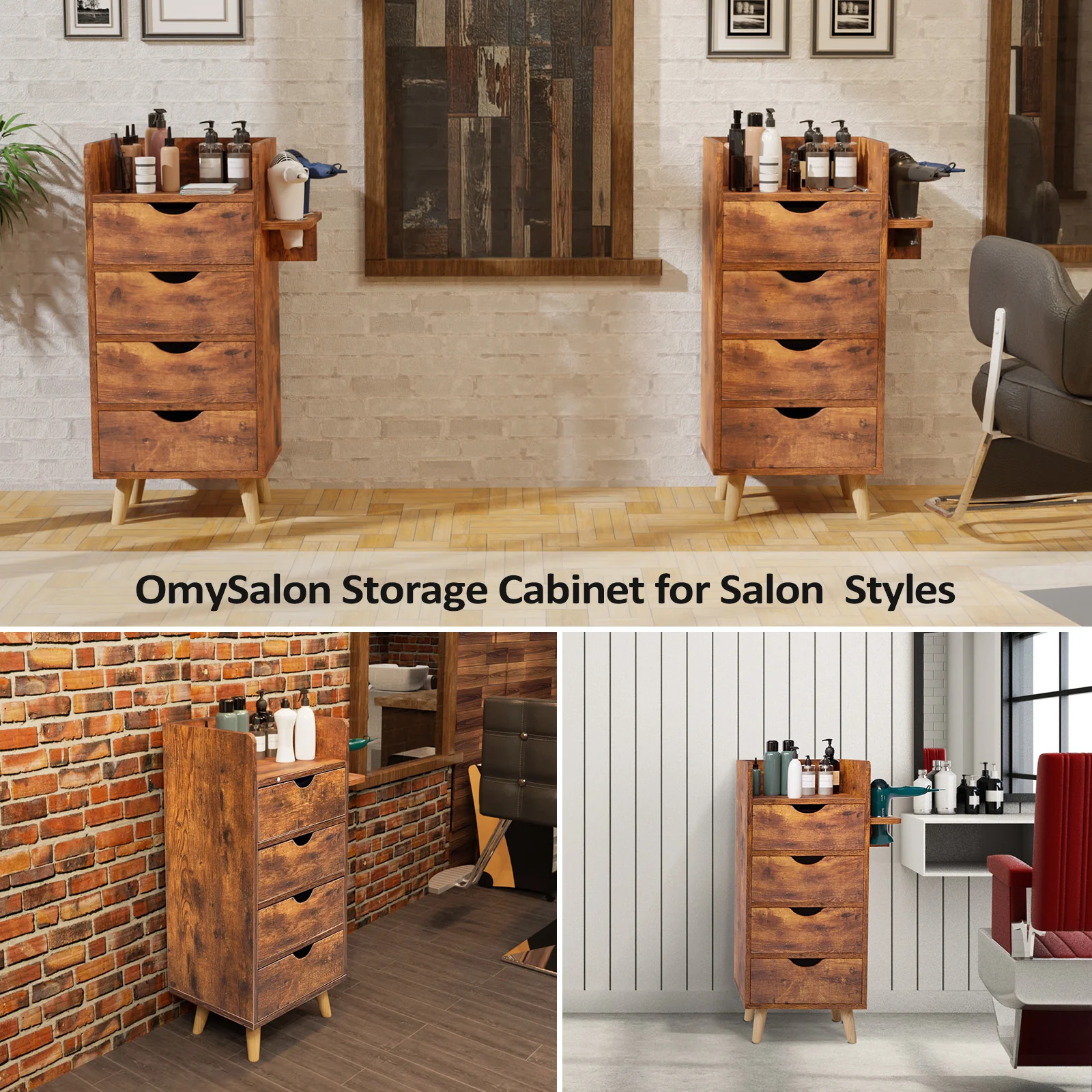 OmySalon HSC-16 4-Layer Salon Styling Storage Station w/4 Drawers 2 Hair Dryer Holders & Raised Table Legs - Image 18