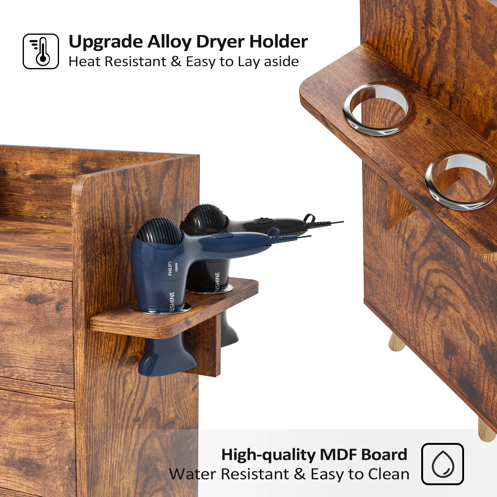 OmySalon HSC-16 4-Layer Salon Styling Storage Station w/4 Drawers 2 Hair Dryer Holders & Raised Table Legs - Image 19