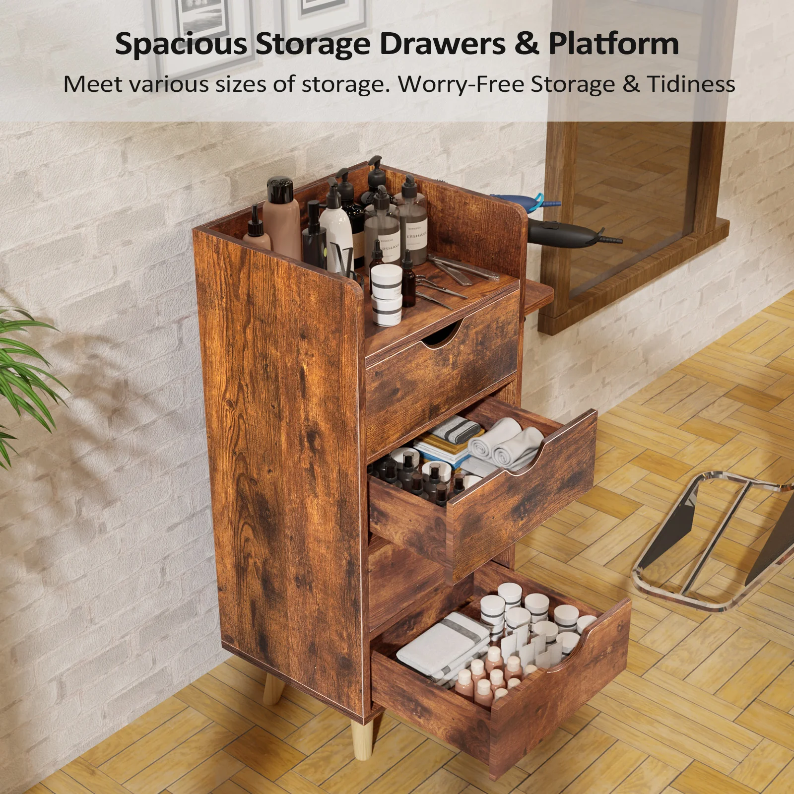 OmySalon HSC-16 4-Layer Salon Styling Storage Station w/4 Drawers 2 Hair Dryer Holders & Raised Table Legs - Image 20