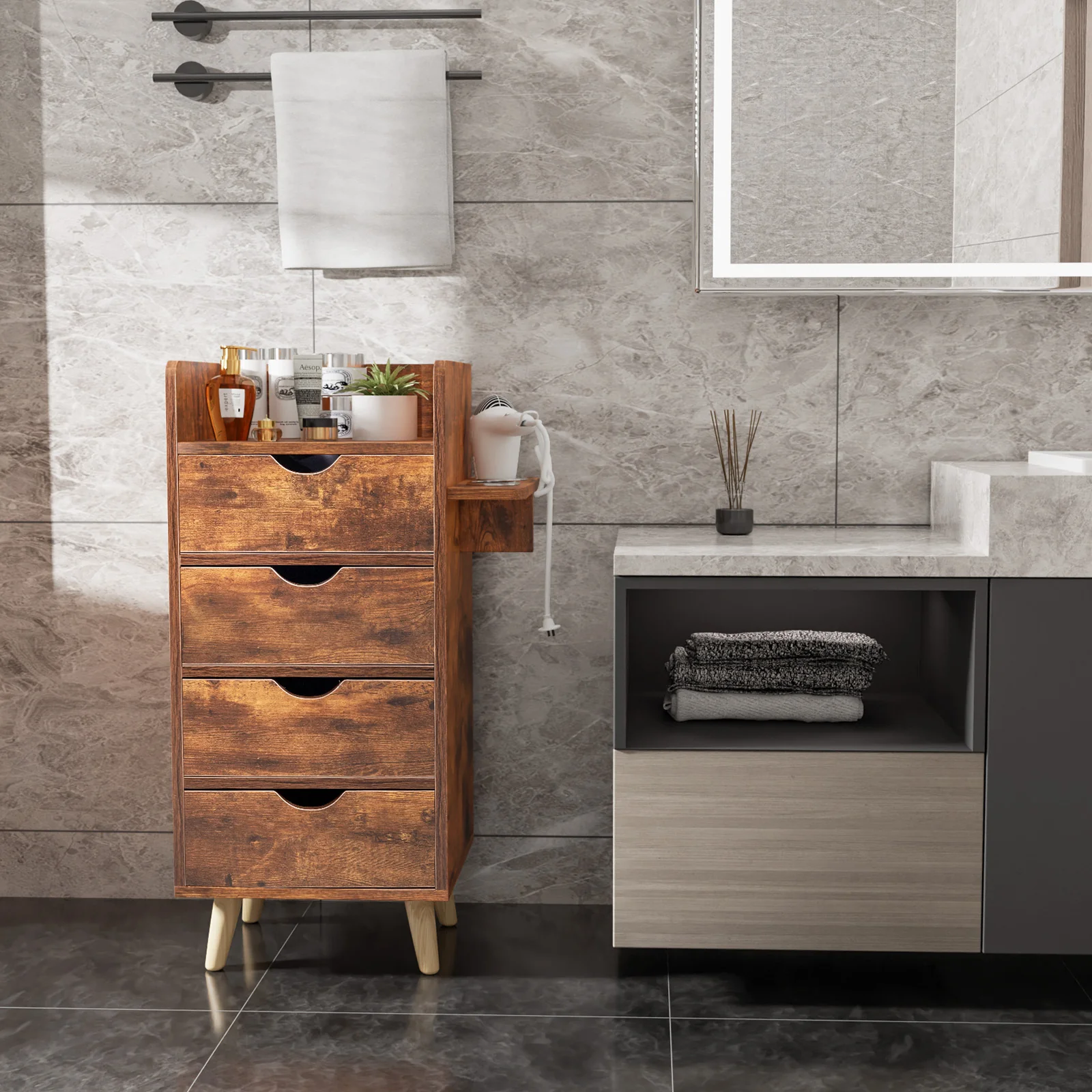 OmySalon HSC-16 4-Layer Salon Styling Storage Station w/4 Drawers 2 Hair Dryer Holders & Raised Table Legs - Image 23