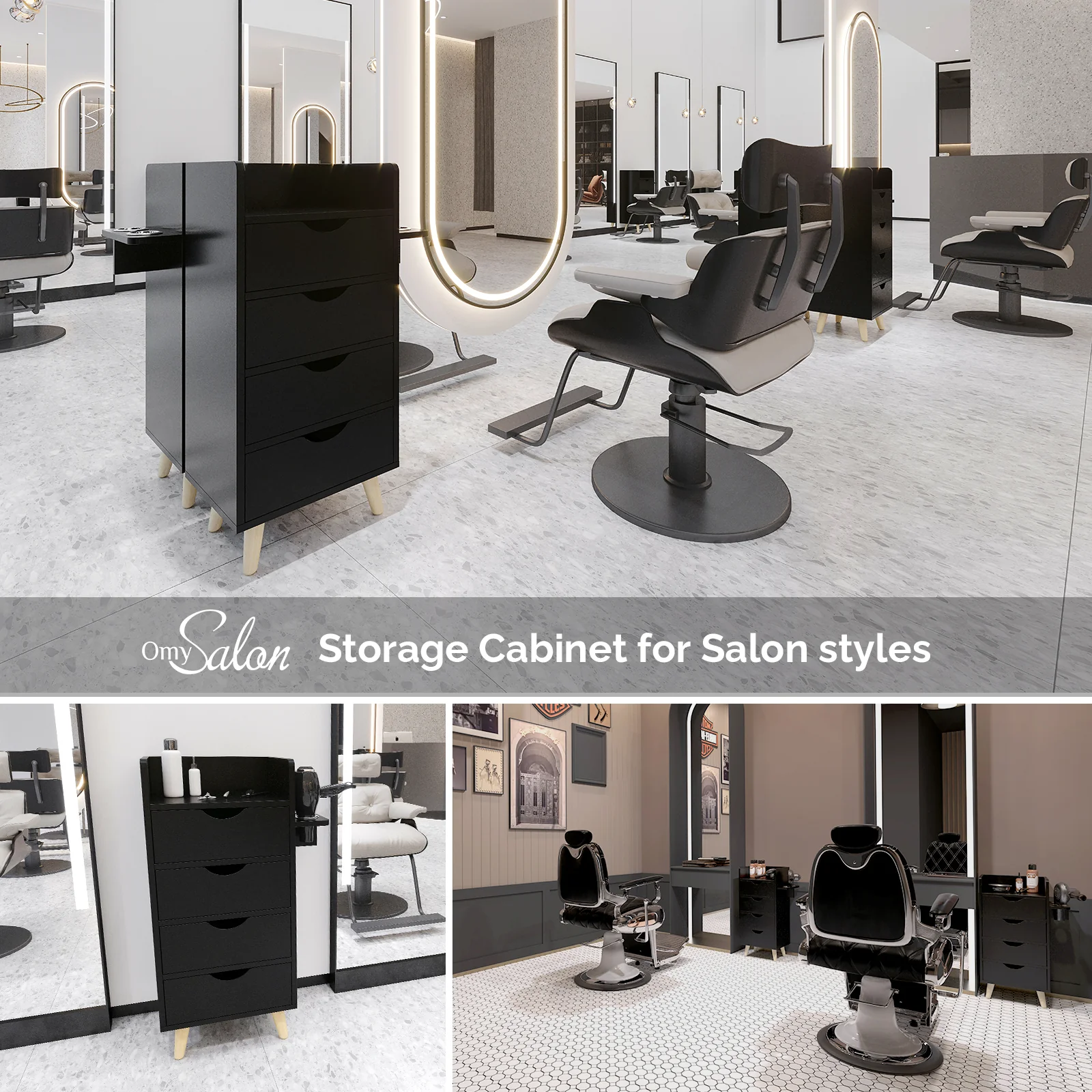 OmySalon HSC-16 4-Layer Salon Styling Storage Station w/4 Drawers 2 Hair Dryer Holders & Raised Table Legs - Image 6