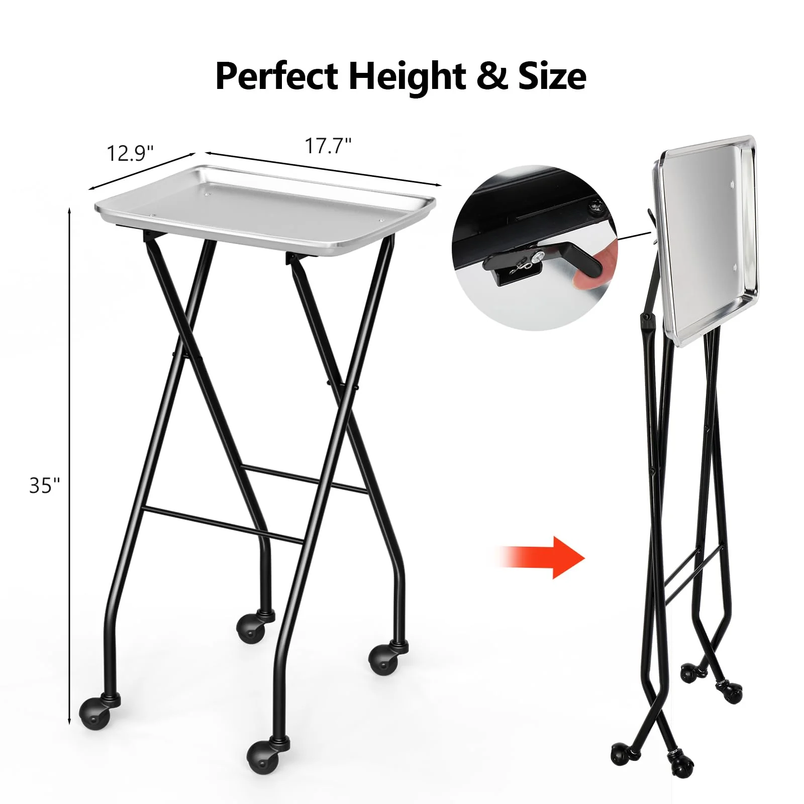 OmySalon ST1401 Foldable Rolling Salon Tray Trolley Cart on Wheels - Image 11