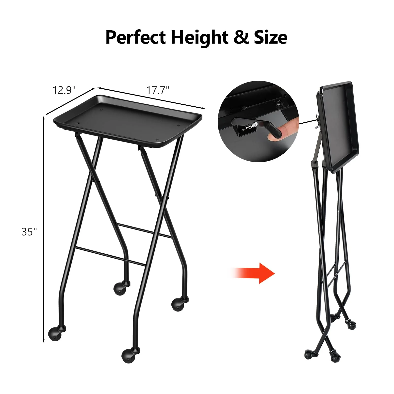 OmySalon ST1401 Foldable Rolling Salon Tray Trolley Cart on Wheels - Image 3