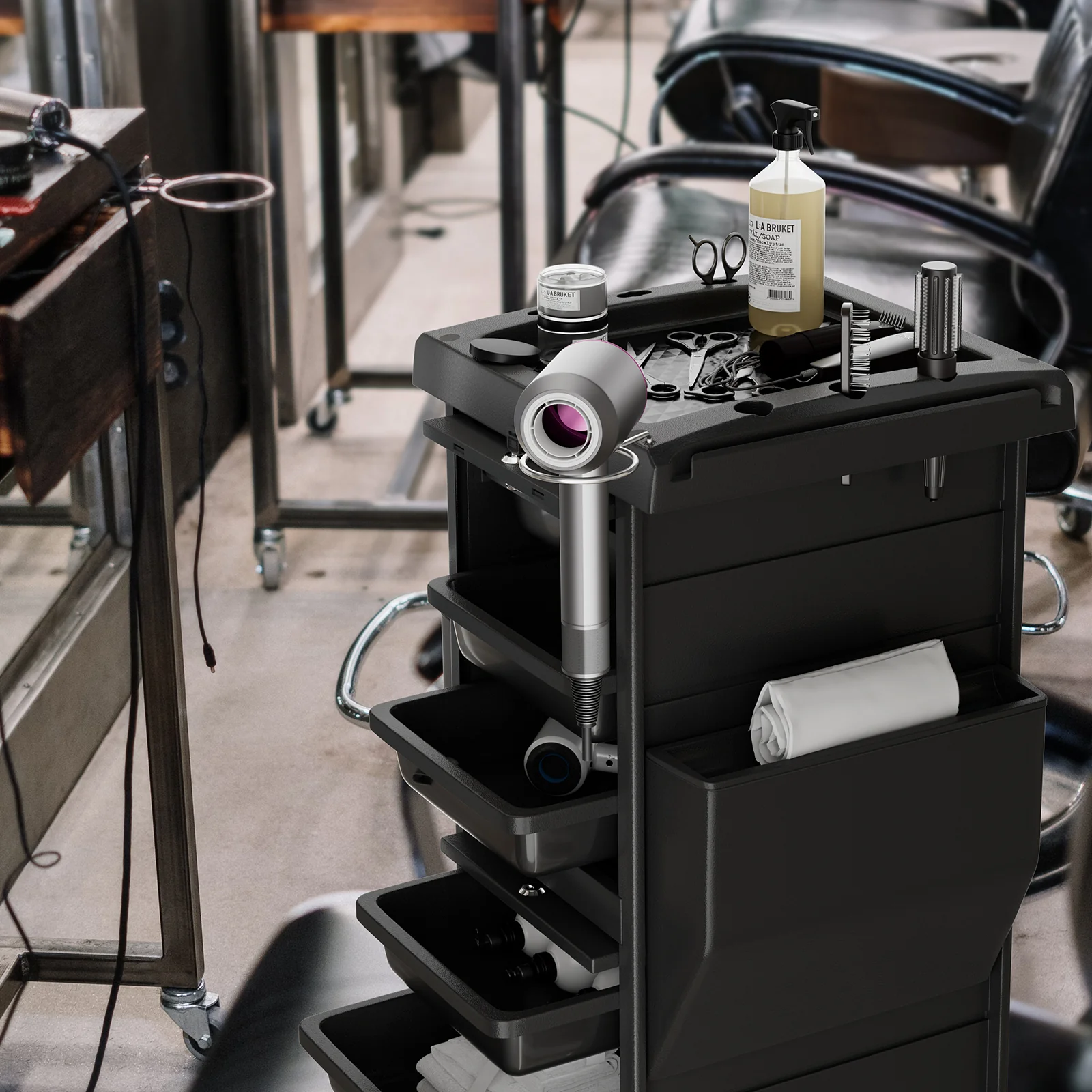 OmySalon ST1102 Multipurpose Rolling Salon Trolley Cart w/Wheels & 6 Drawers Hair Dryer Holders with Lock - Image 11