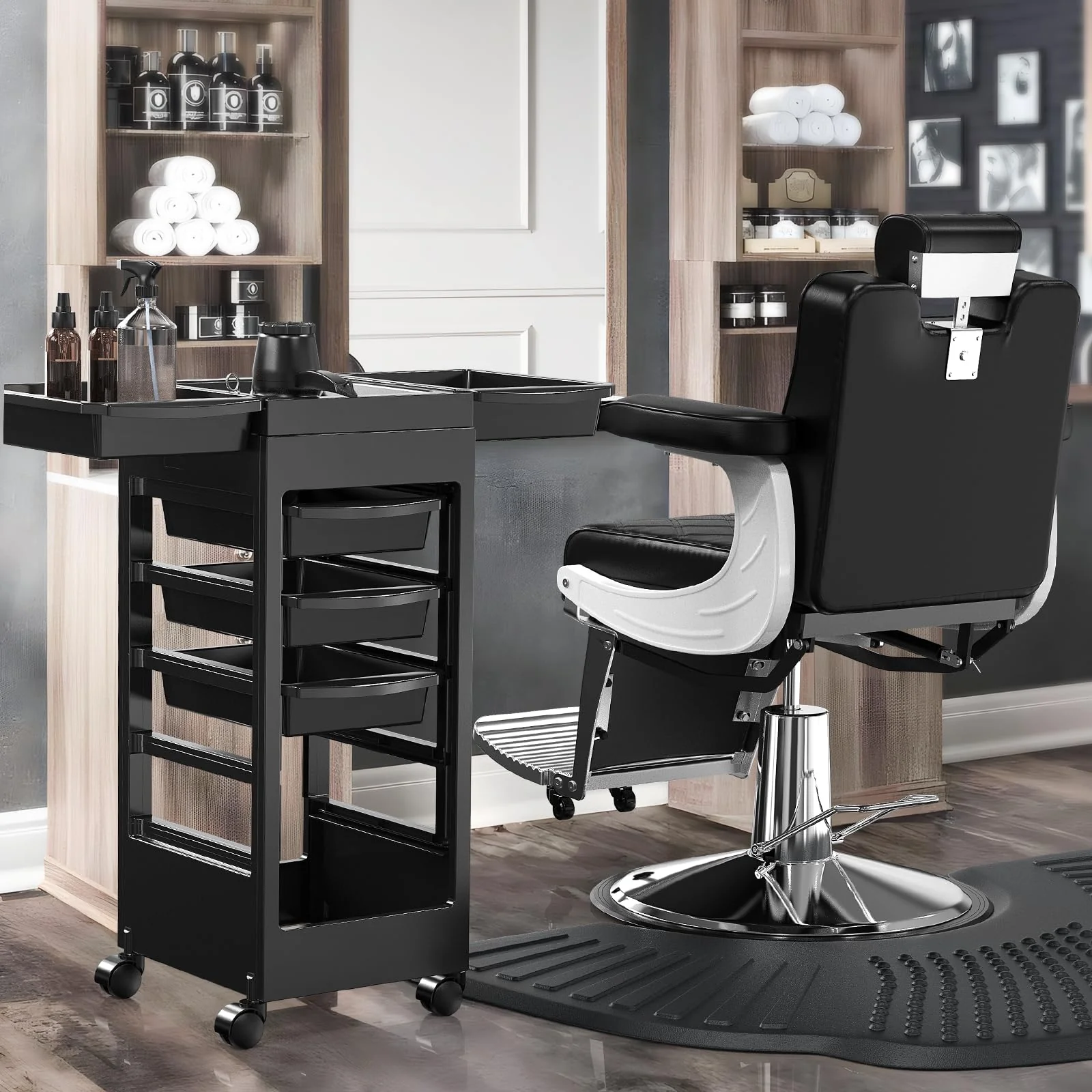 OmySalon ST1701 Rolling Salon Trolley Cart w/Wheels & 5 Drawers Hair Dryer Holders - Image 10