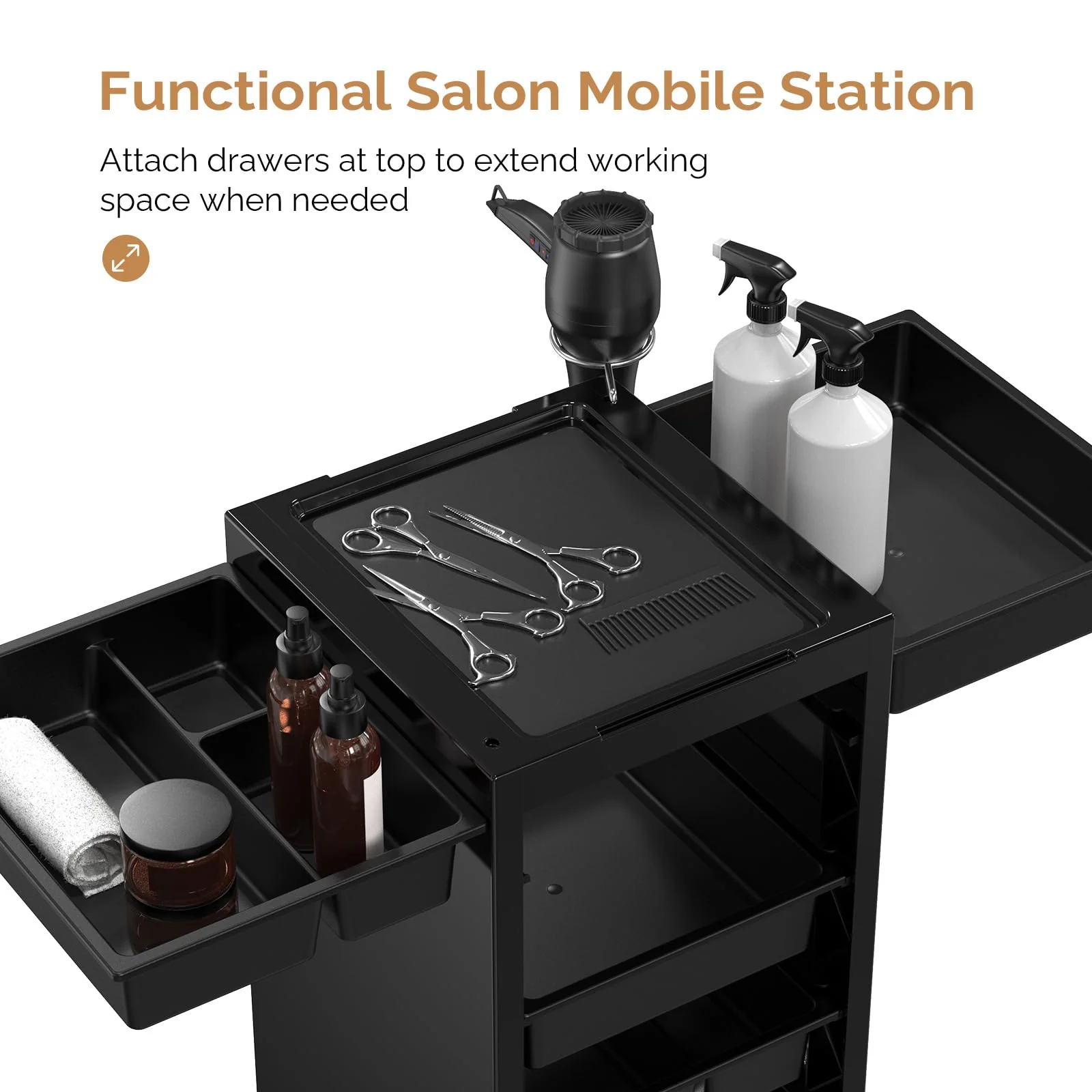 OmySalon ST1801 Rolling Salon Trolley Cart w/Wheels & 6 Drawers Hair Dryer Holders - Image 5