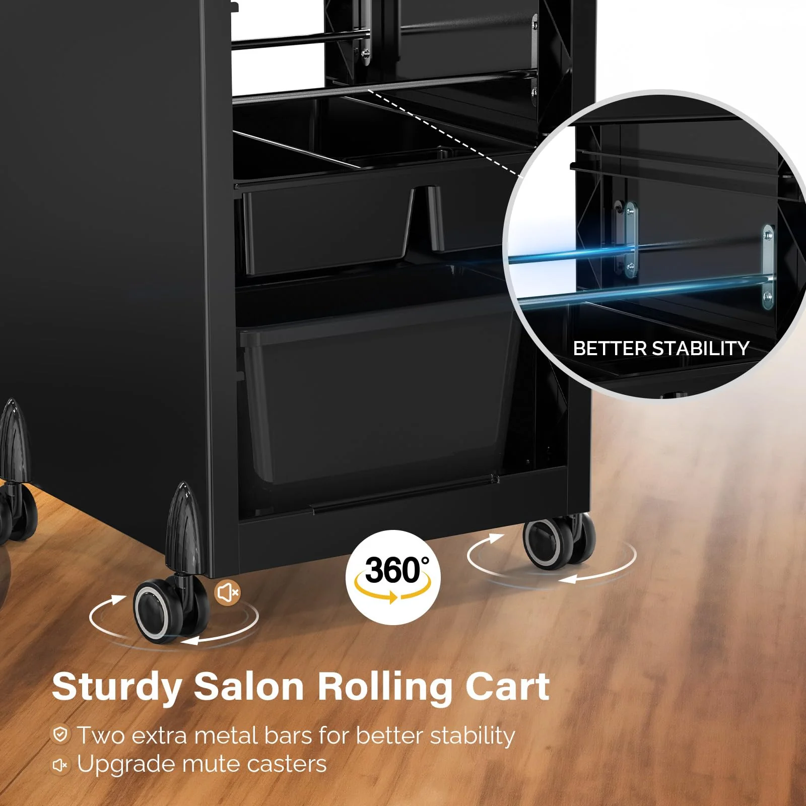 OmySalon ST1801 Rolling Salon Trolley Cart w/Wheels & 6 Drawers Hair Dryer Holders - Image 6