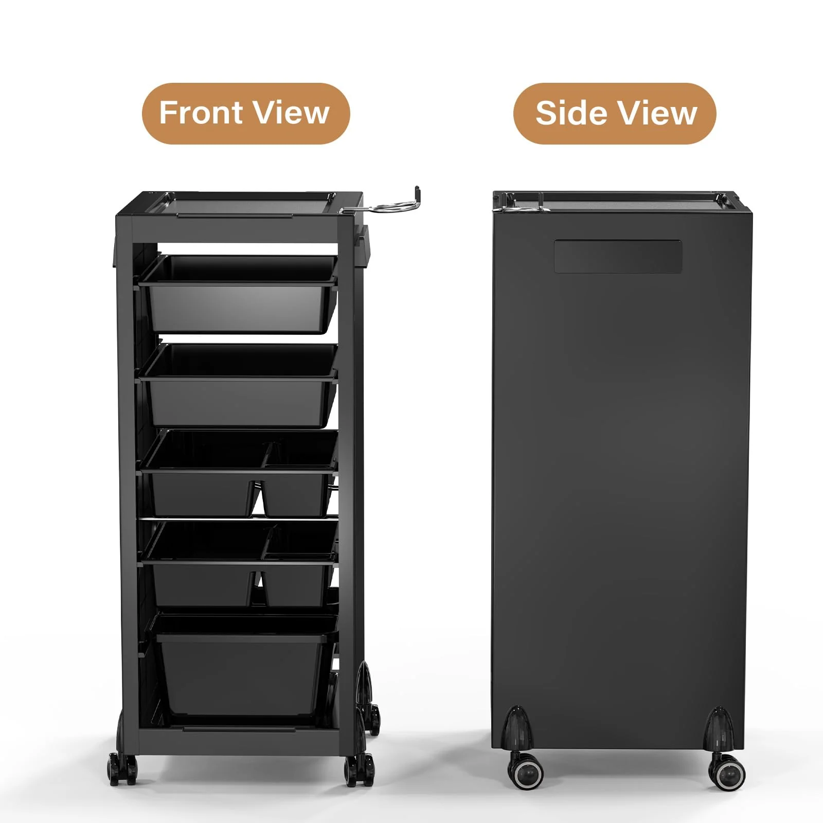 OmySalon ST1801 Rolling Salon Trolley Cart w/Wheels & 6 Drawers Hair Dryer Holders - Image 8
