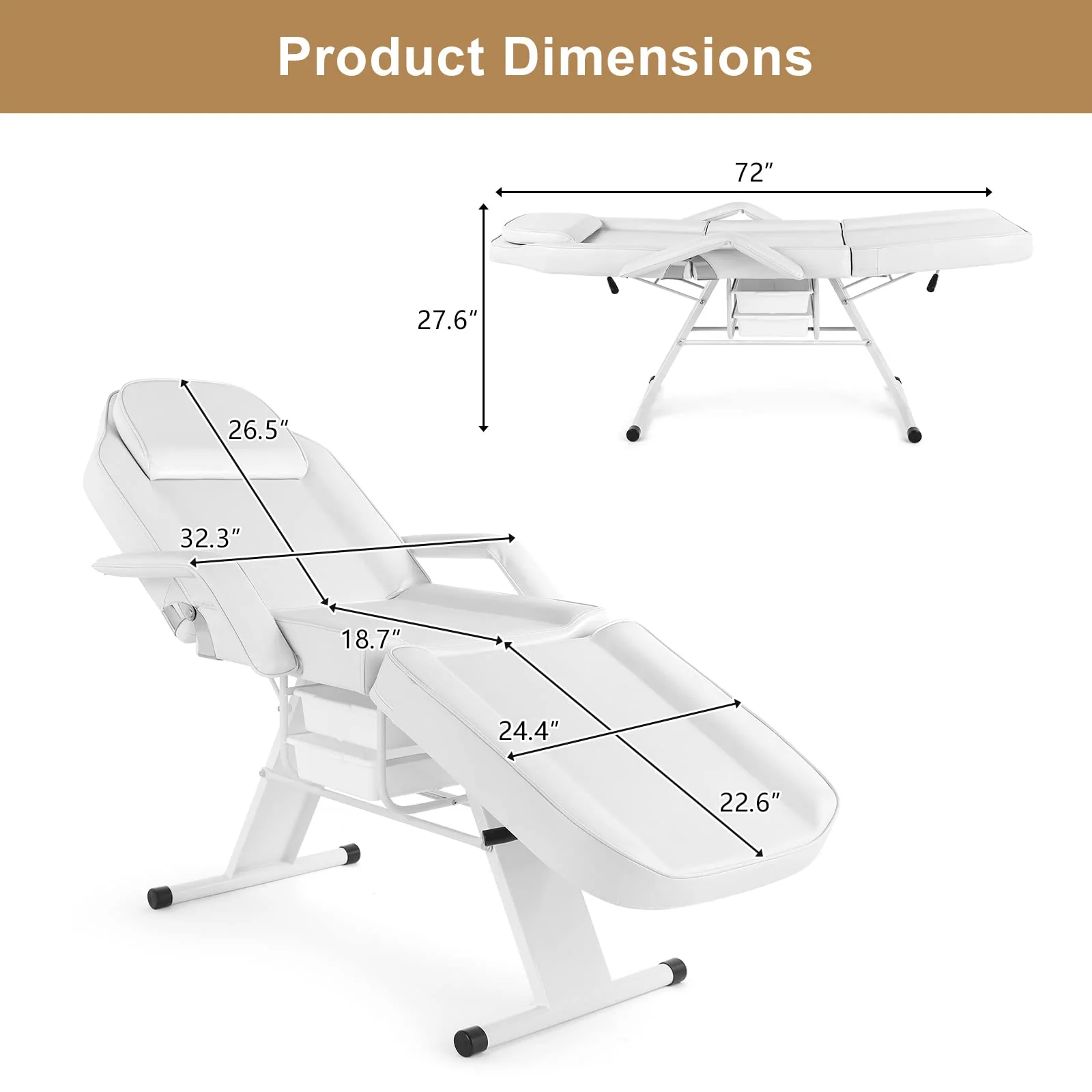 OmySalon SBWD 72in Adjustable Facial Massage Bed w/2 Beauty Baskets - Image 11