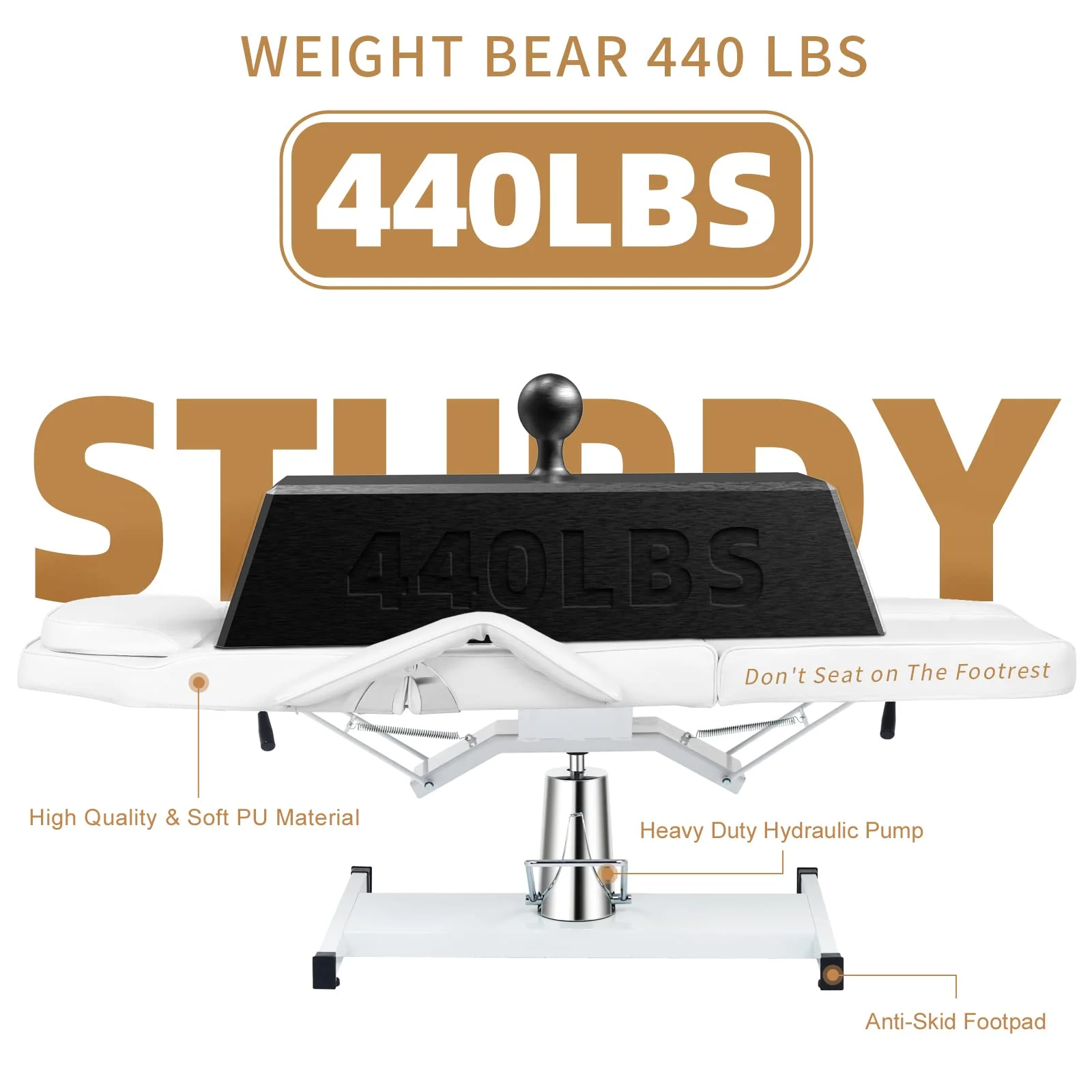 OmySalon SBWP 73in 360 Degree Rotating Hydraulic Height Adjustable Facial Massage Bed - Image 16