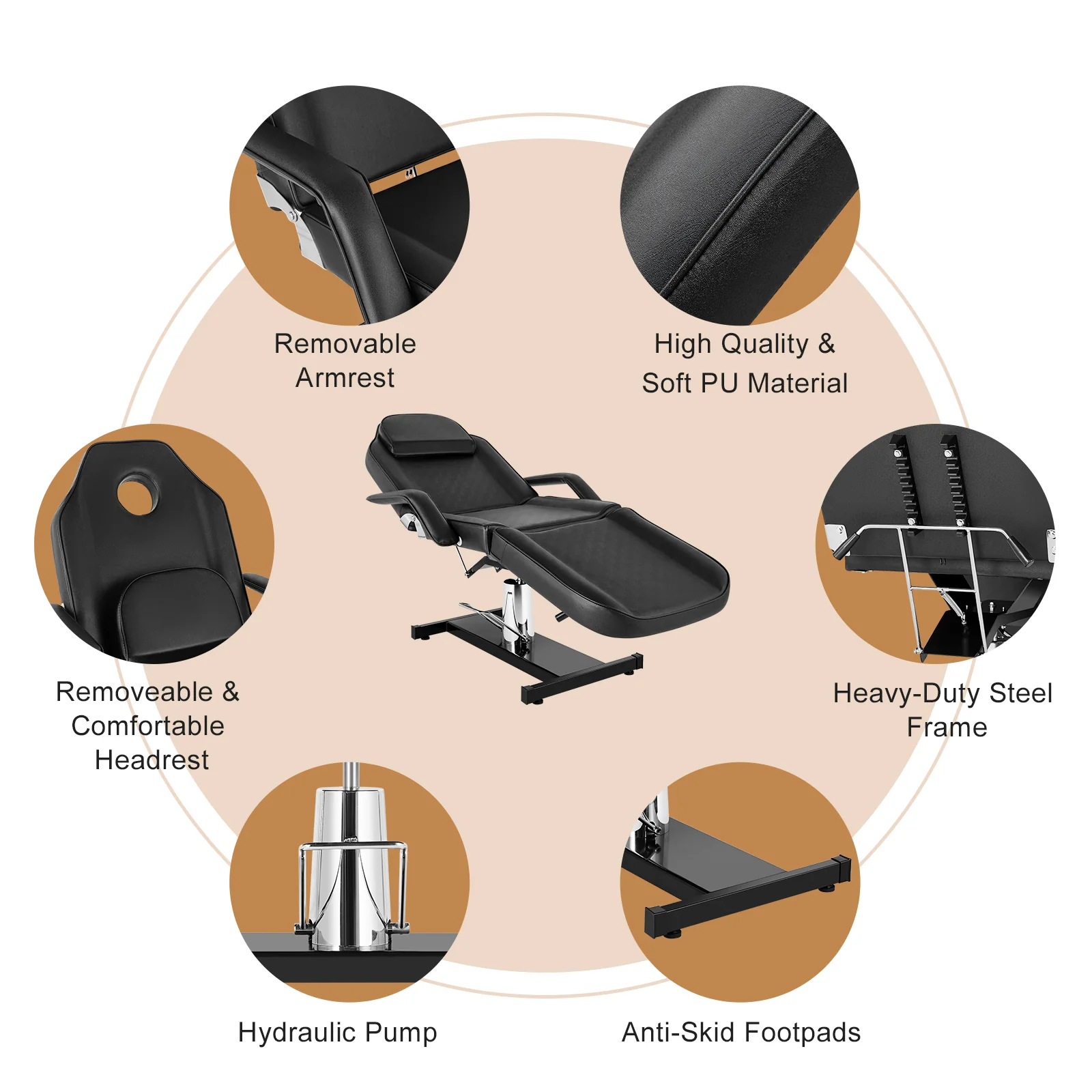OmySalon SBWP 73in 360 Degree Rotating Hydraulic Height Adjustable Facial Massage Bed - Image 3