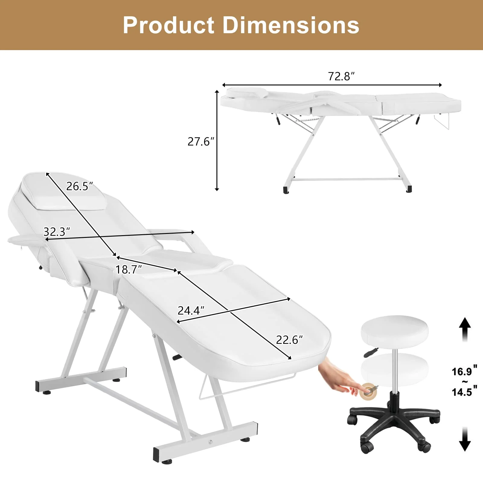 OmySalon SBWS 73in Adjustable Facial Massage Bed w/Hydraulic Rotating Stool - Image 17